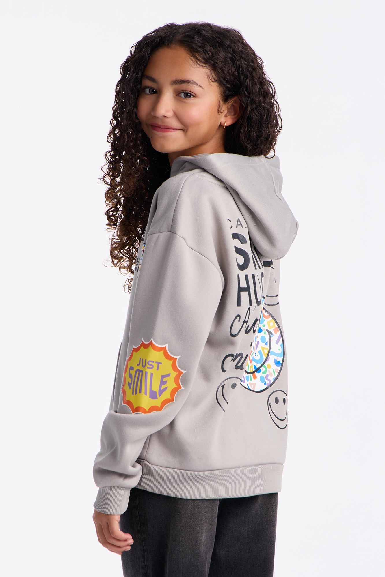 Mini Always Smile Front/Back Fleece Hoodie - Heather Grey