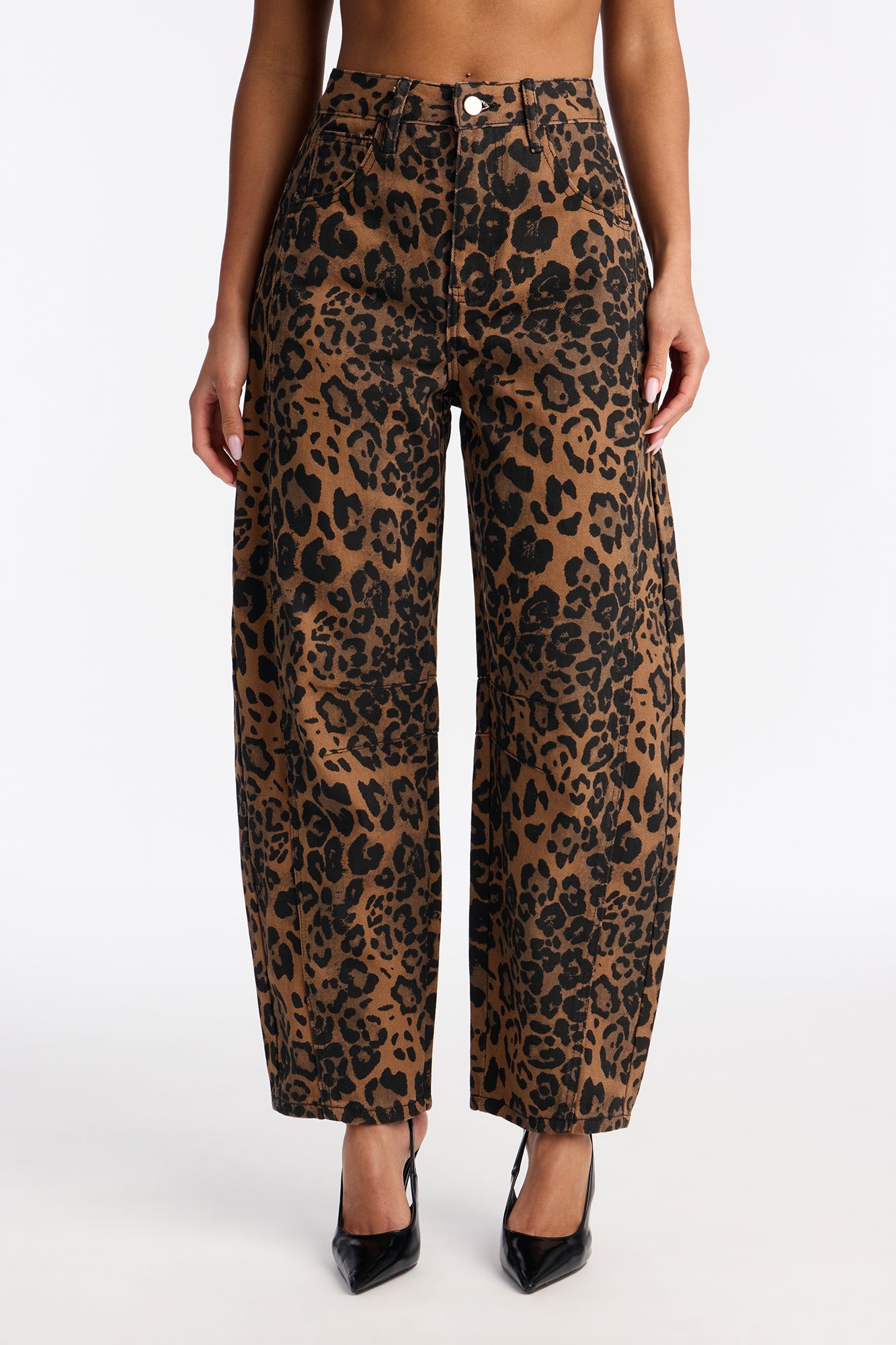 Catch Me Leopard Barrel Leg Jeans - Brown/combo