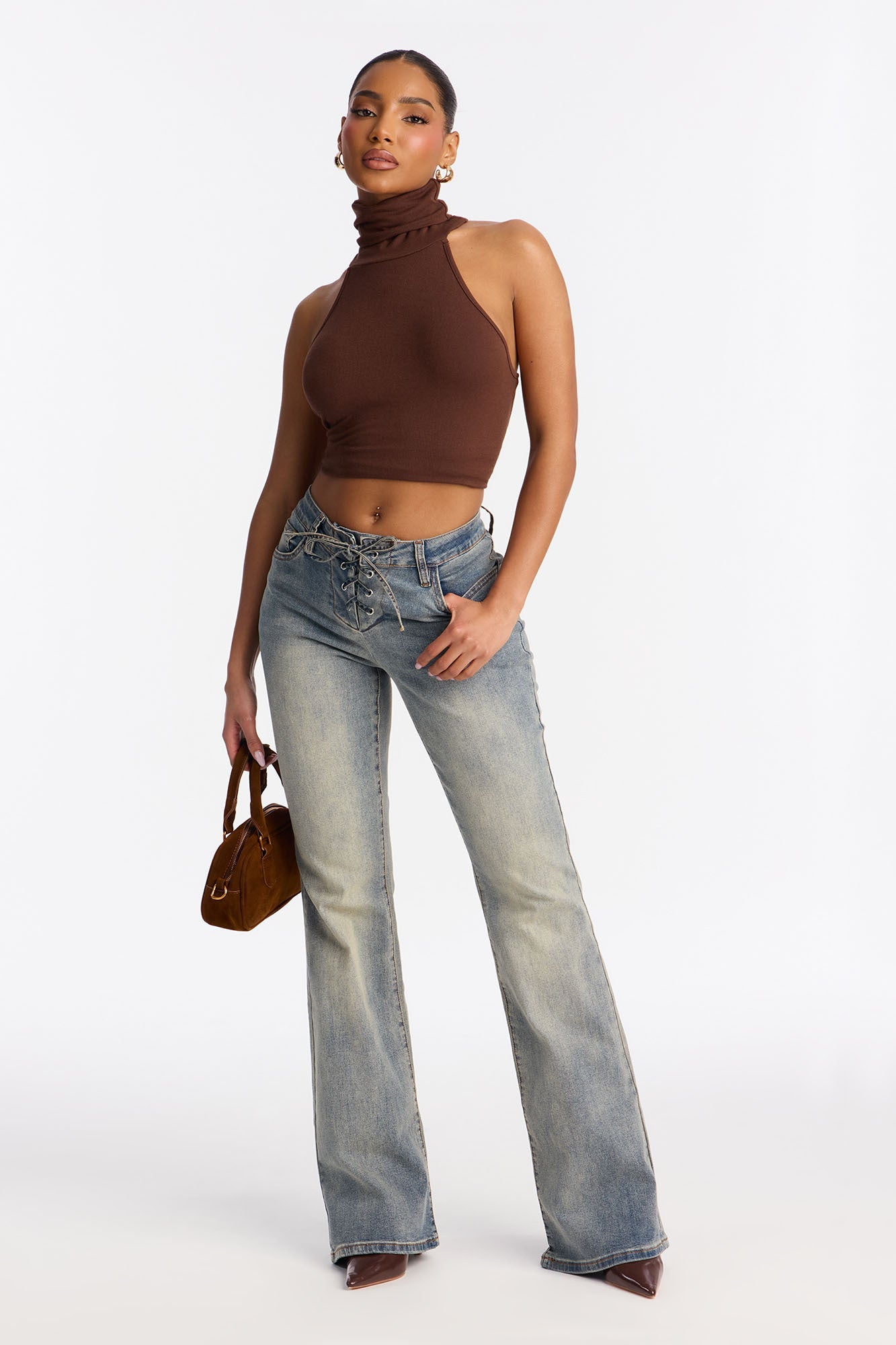Tie Me Up Lace Up Flare Jeans - Vintage Wash