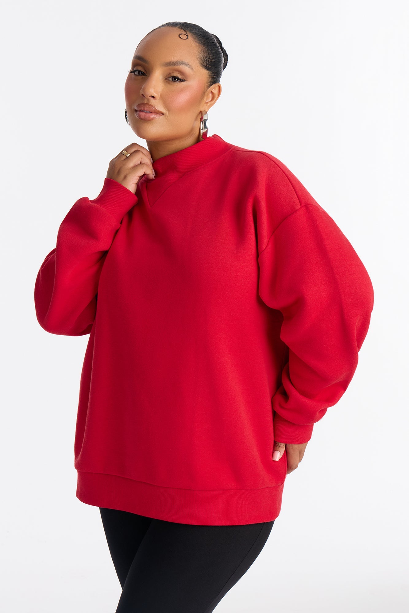 The Classic Mock Neck Sweatshirt - Red