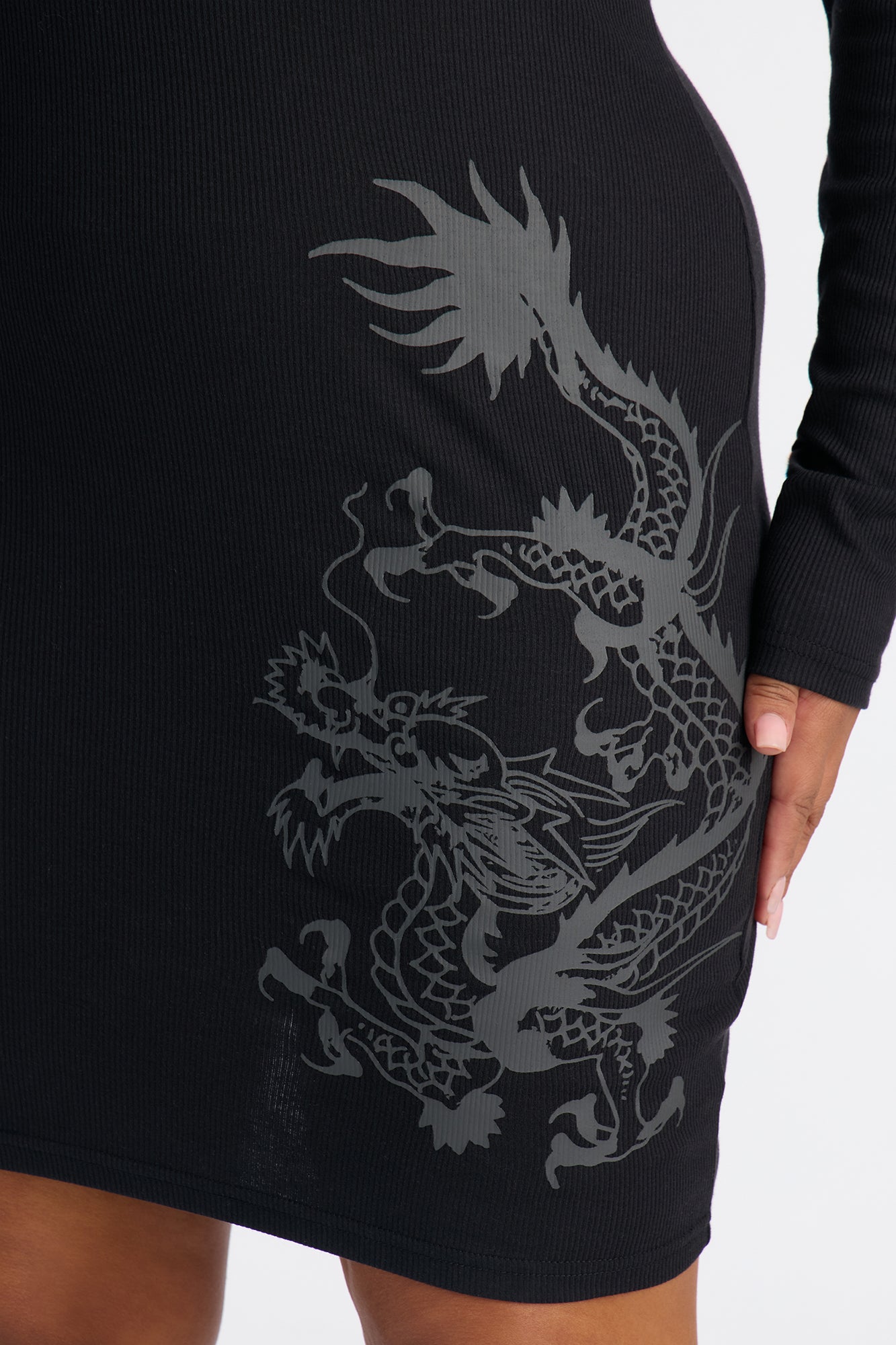 Ed Hardy Dragon Ribbed Mini Dress - Black