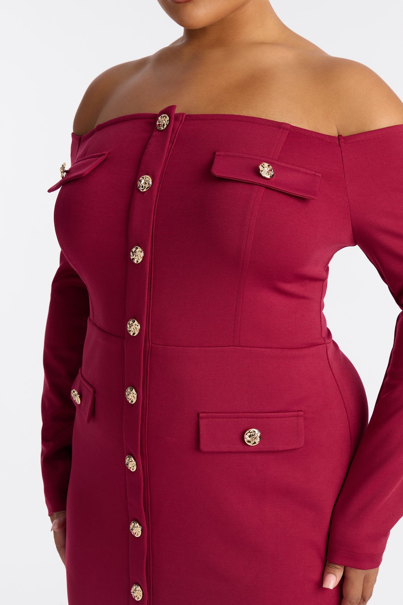 Goldie Off Shoulder Midi Dress - Wine