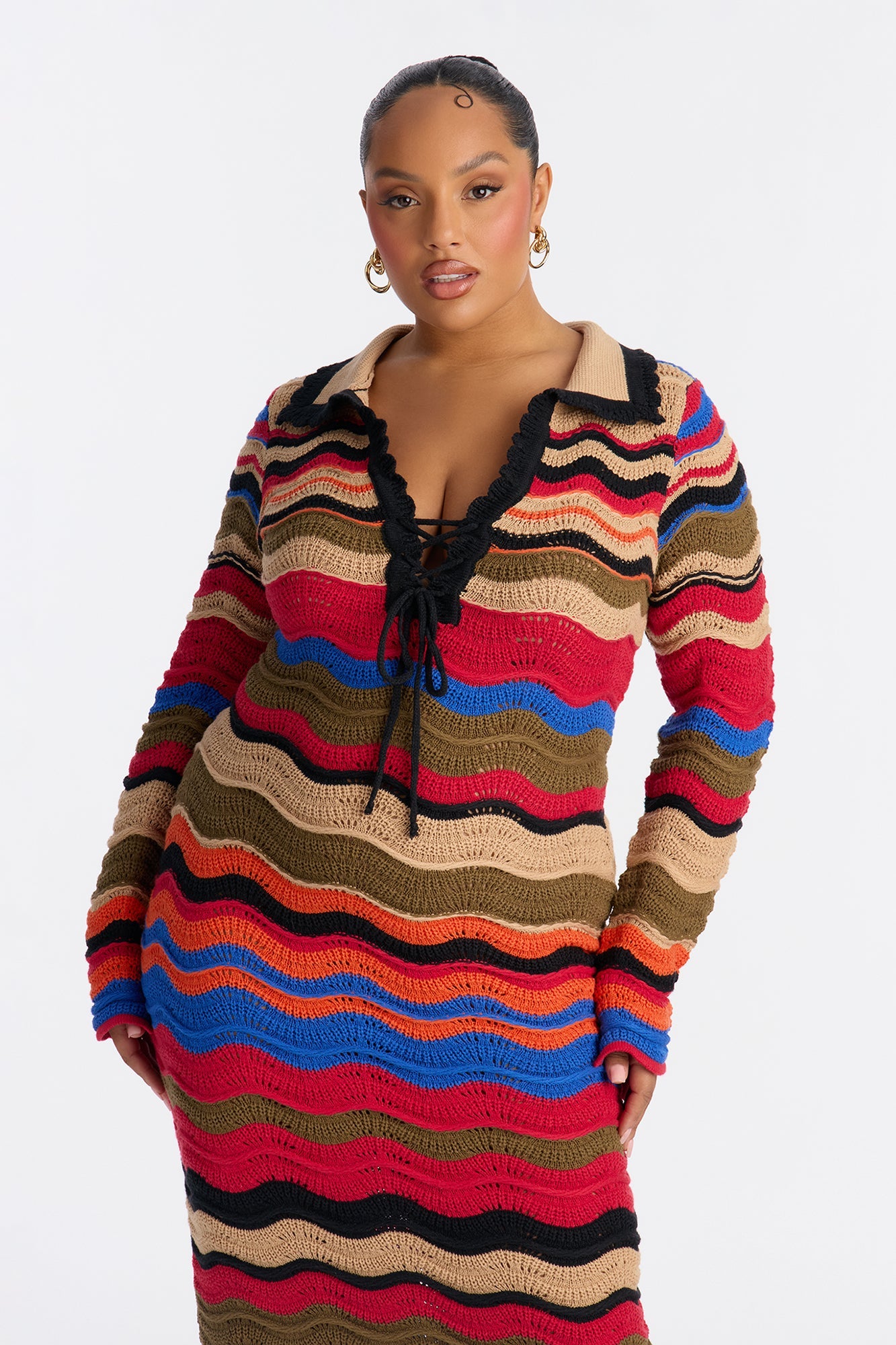 Yasmin Long Sleeve Sweater Maxi Dress - Multi Color