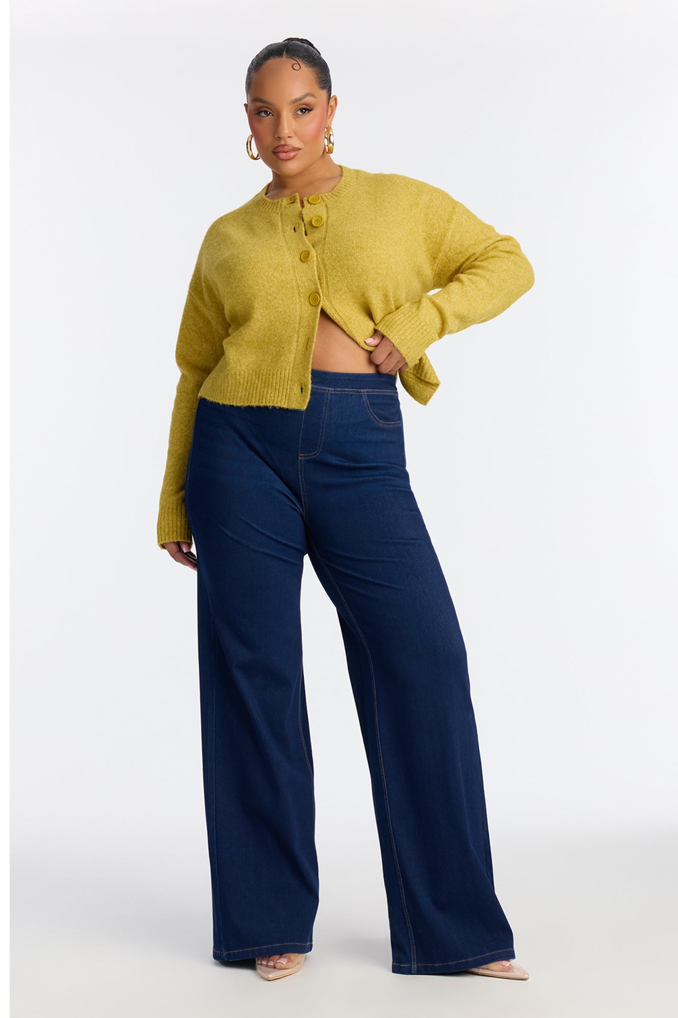 Amber Knit Wide Leg Pant 33″ - Rinse Blue Wash