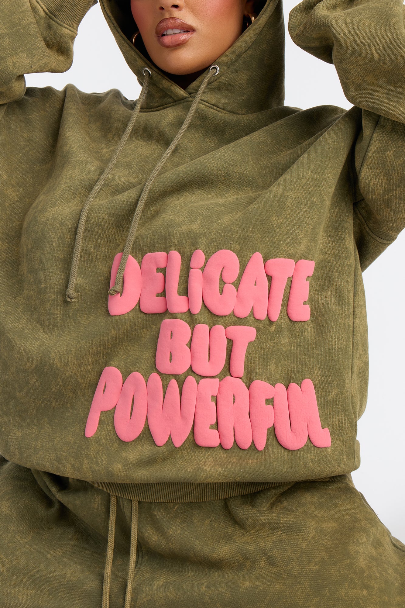 Delicate But Powerful Fleece Hoodie Pant Set - Olive