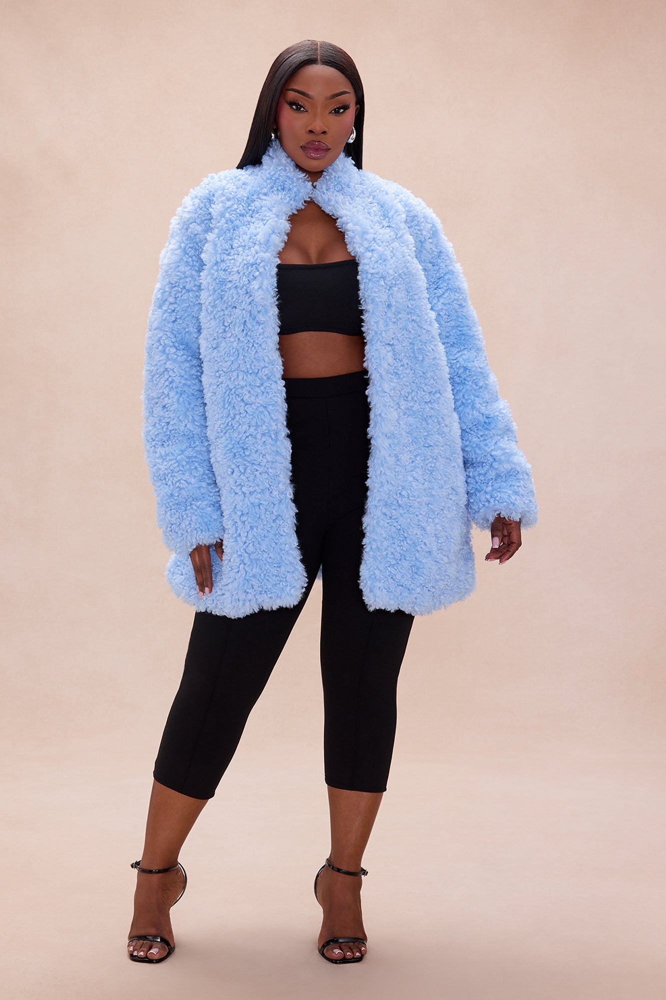 Arden Sherpa Fur Collared Jacket - Light Blue