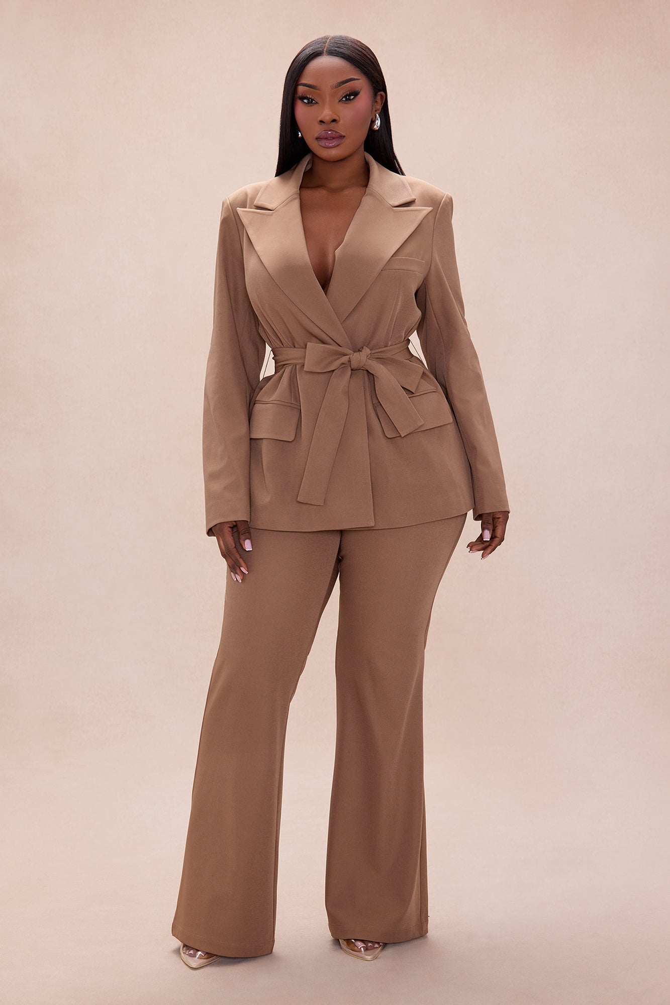 Raeline Tie Waist Blazer Pant Set - Coco