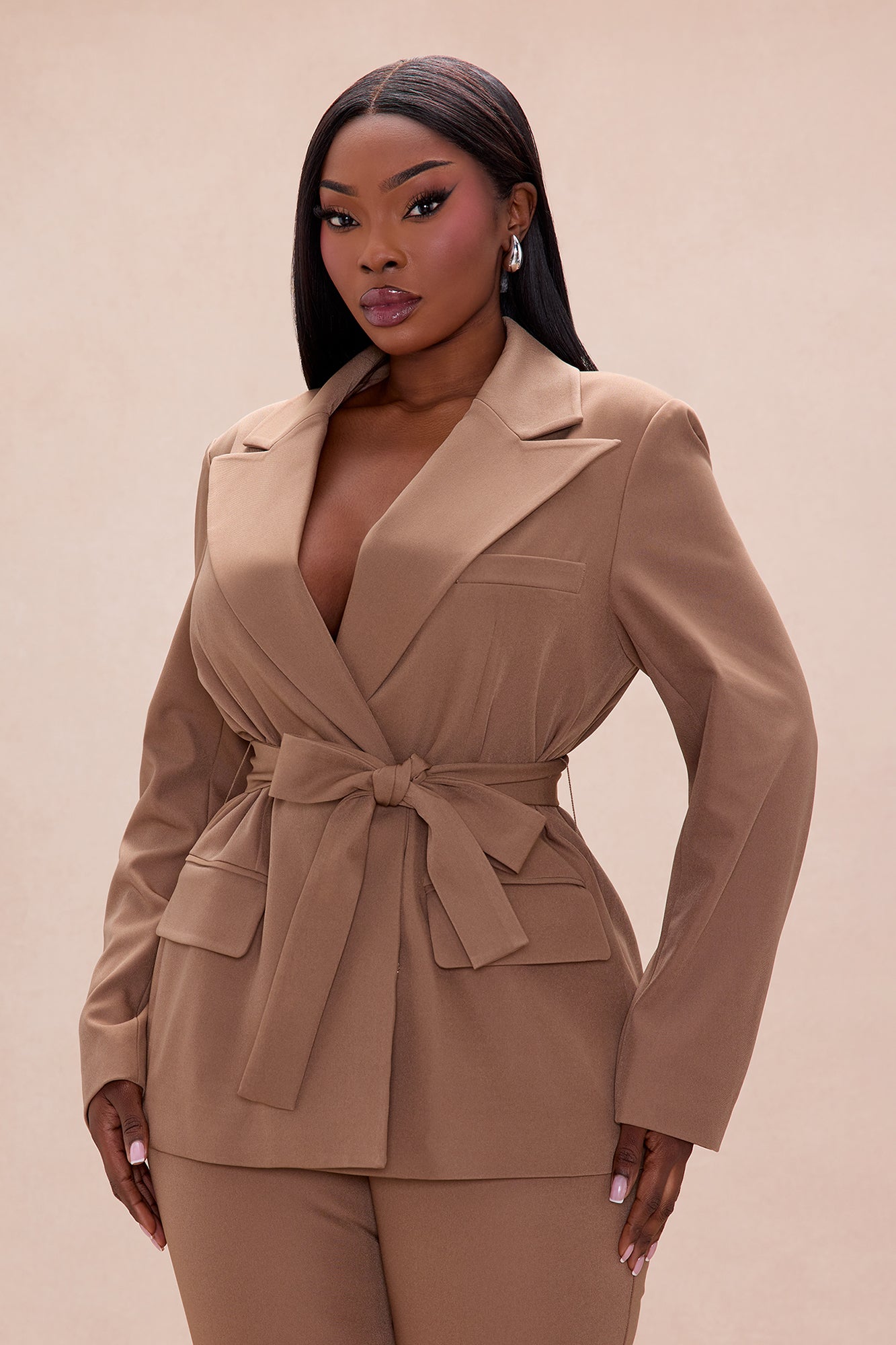 Raeline Tie Waist Blazer Pant Set - Coco