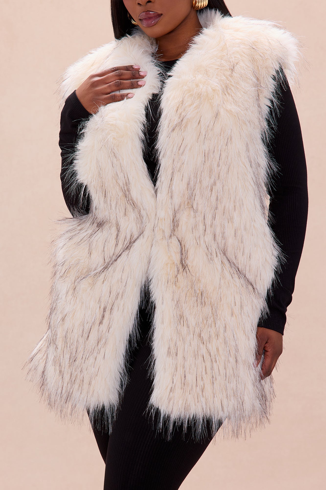 Shea Faux Fur Vest - Cream/combo