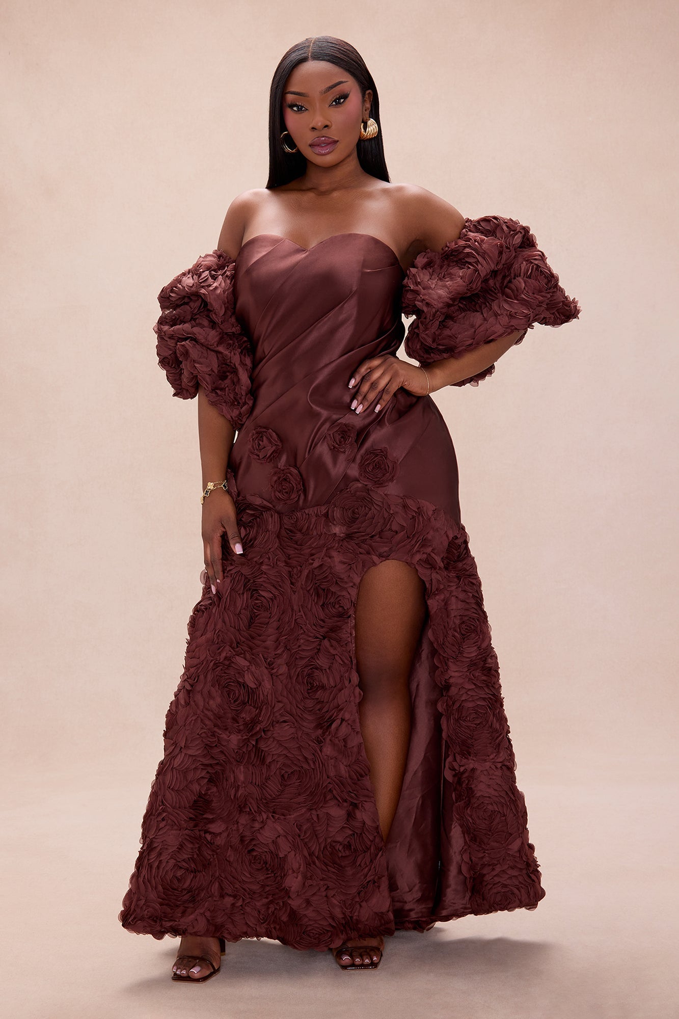 Bold Elegance Strapless Gown - Brown