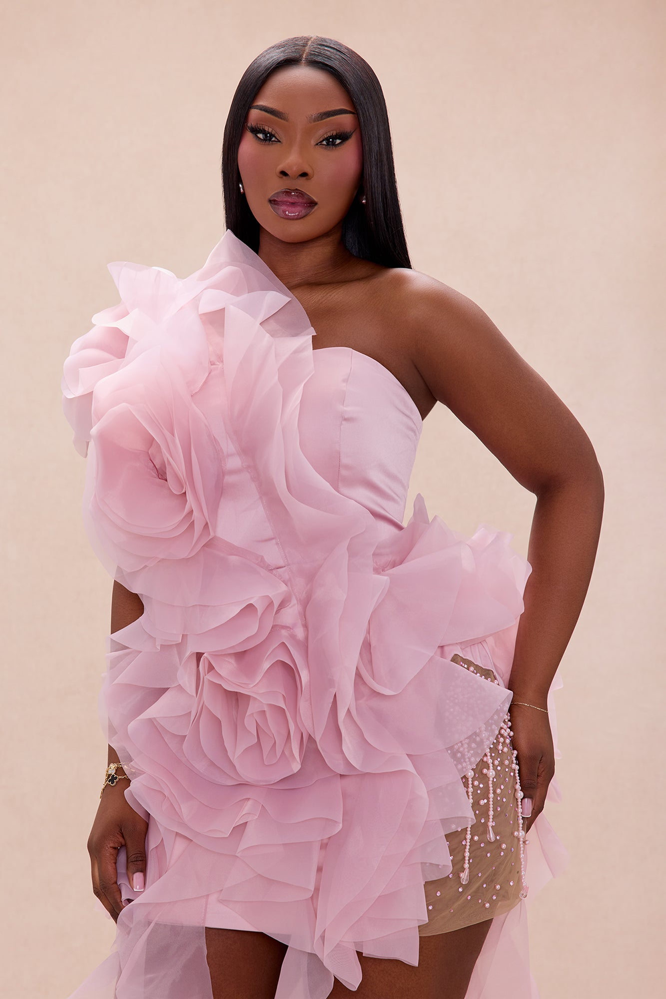 Make An Entrance Ruffle Mini Dress - Rose
