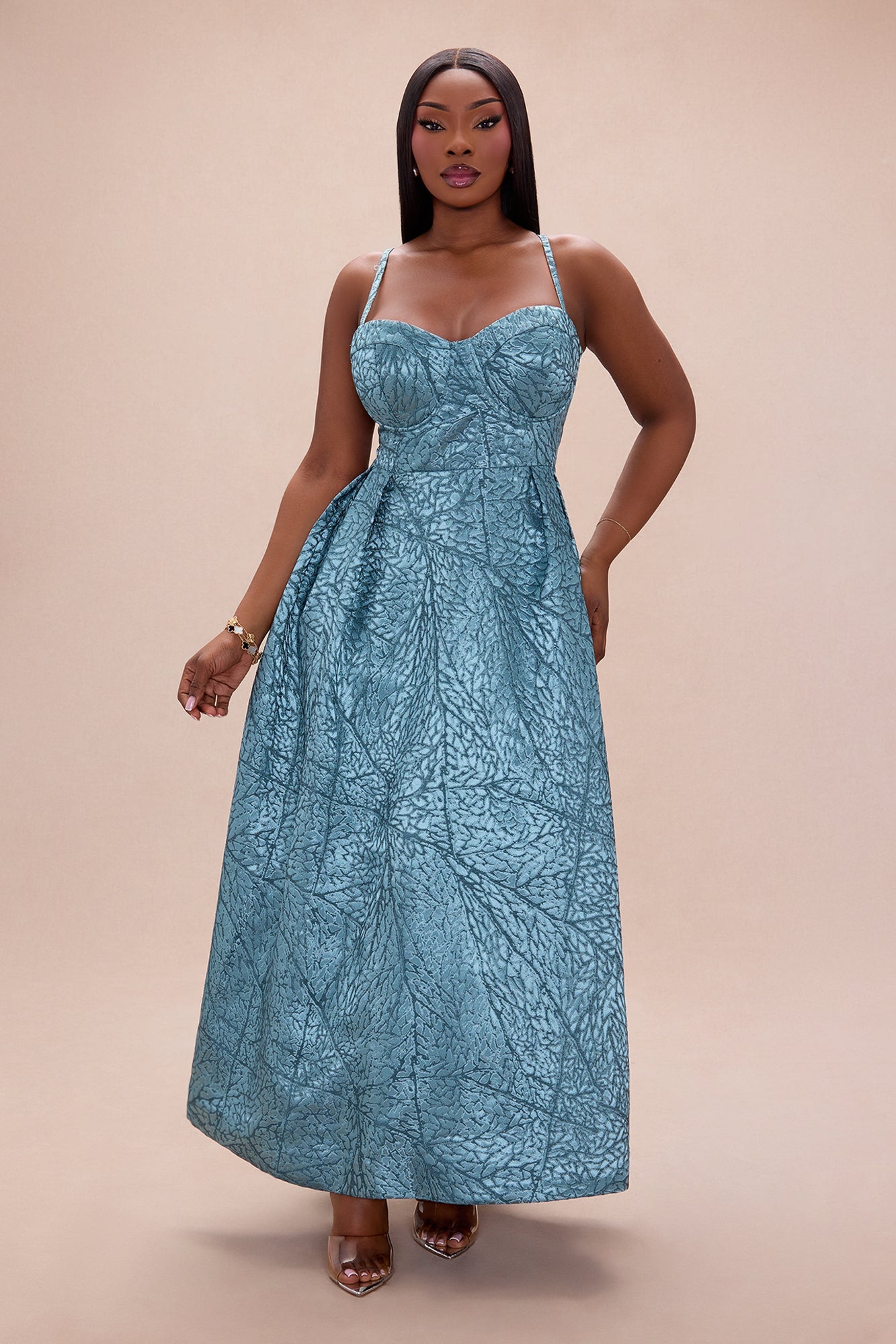 Julia Jacquard Maxi Dress - Blue/combo