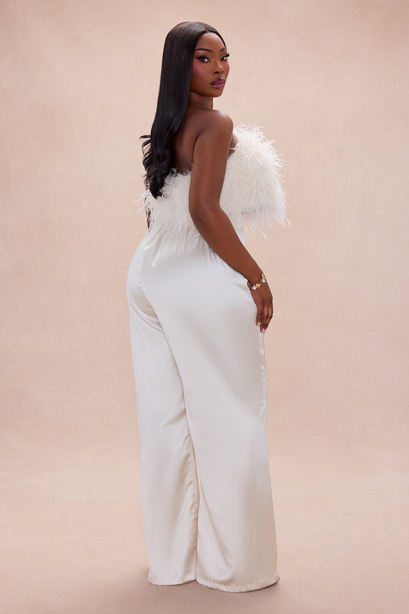 Champagne Glow Feathered Pant Set - Champagne