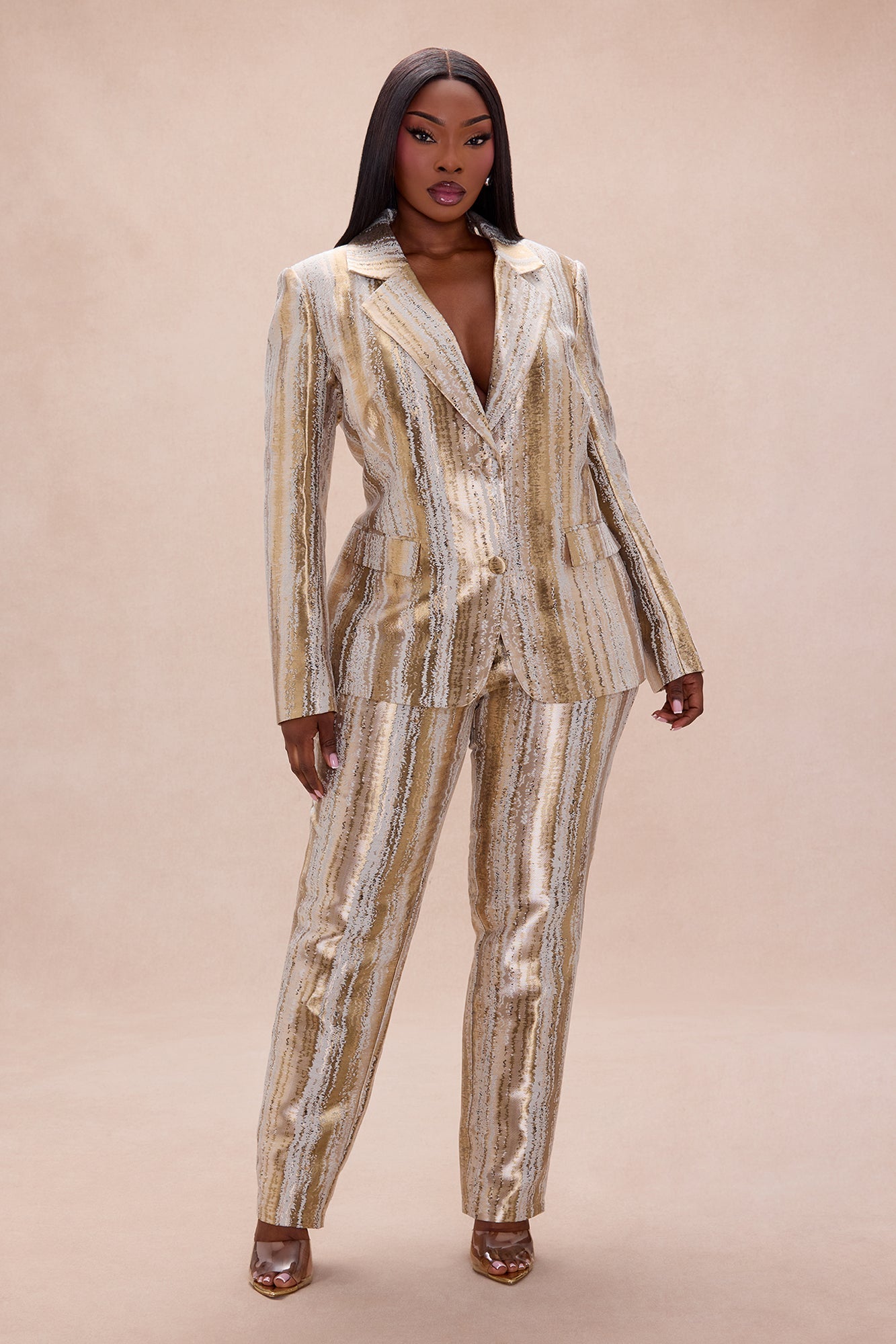 Blake Jacquard Blazer Pant Set - Gold/combo