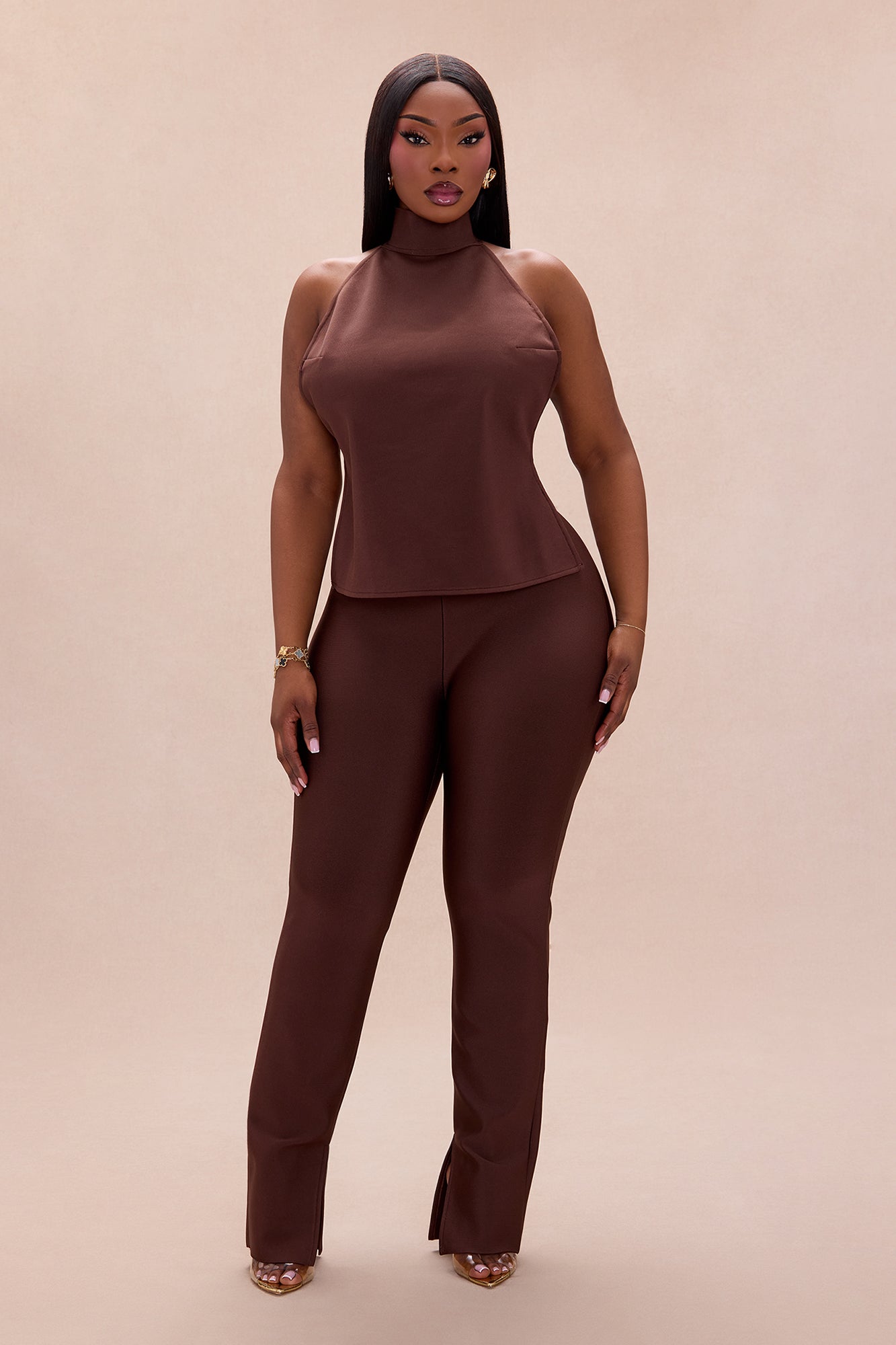Jayden Backless Bandage Pant Set - Chocolate
