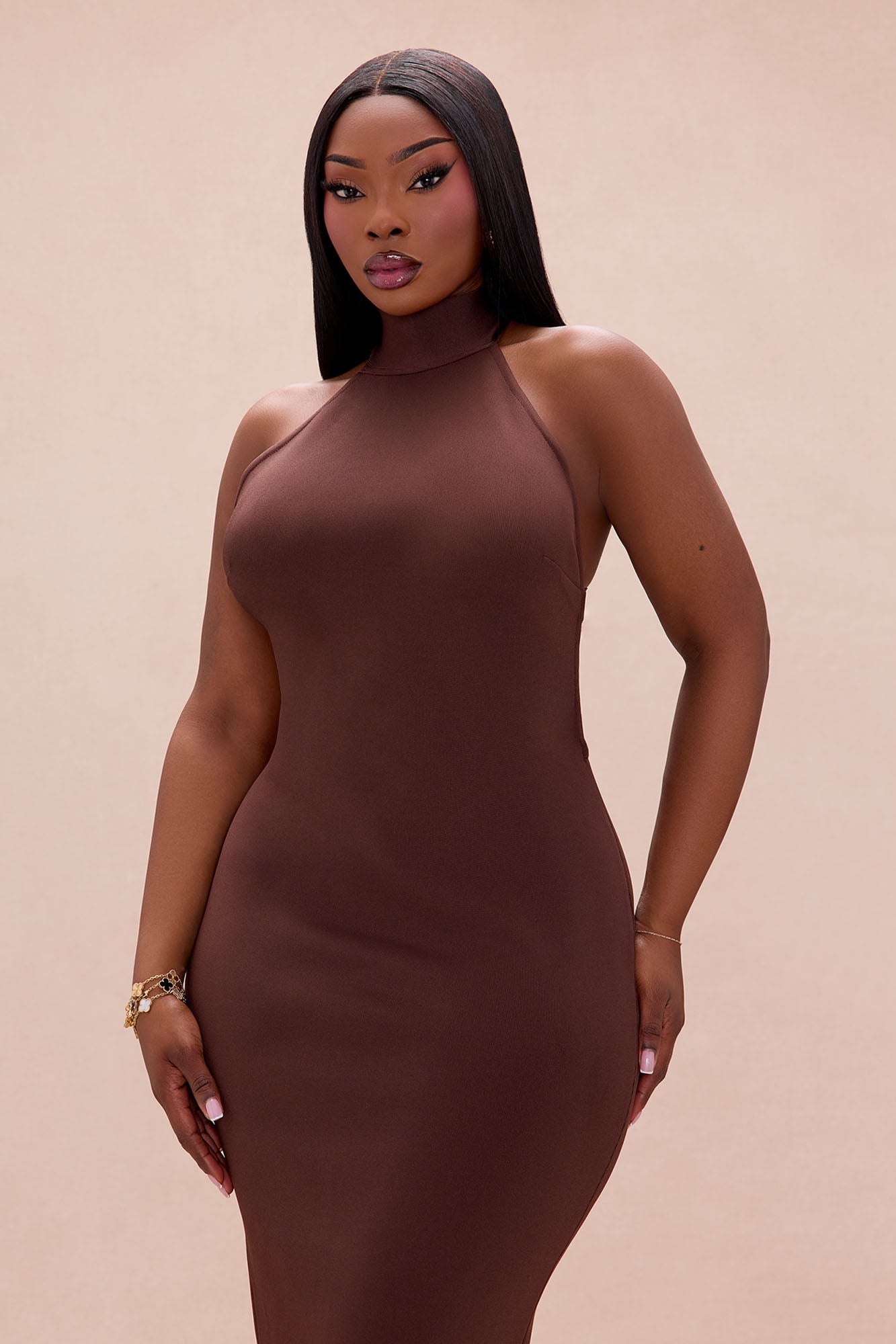 Jayden Backless Bandage Midi Dress - Chocolate