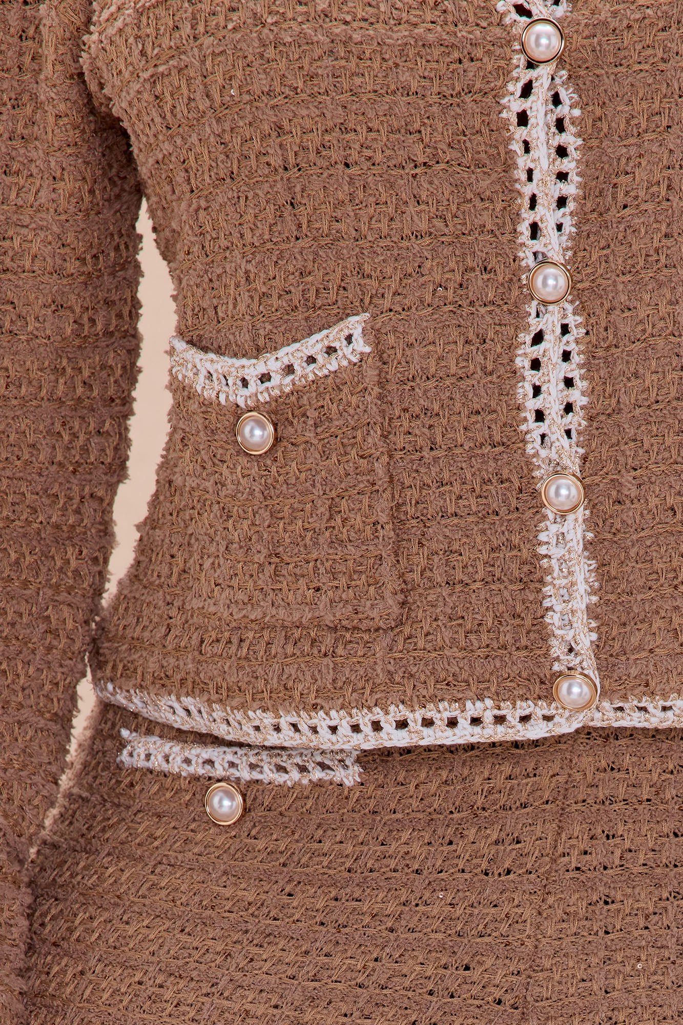 Giselle Embellished Tweed Pant Set - Mocha