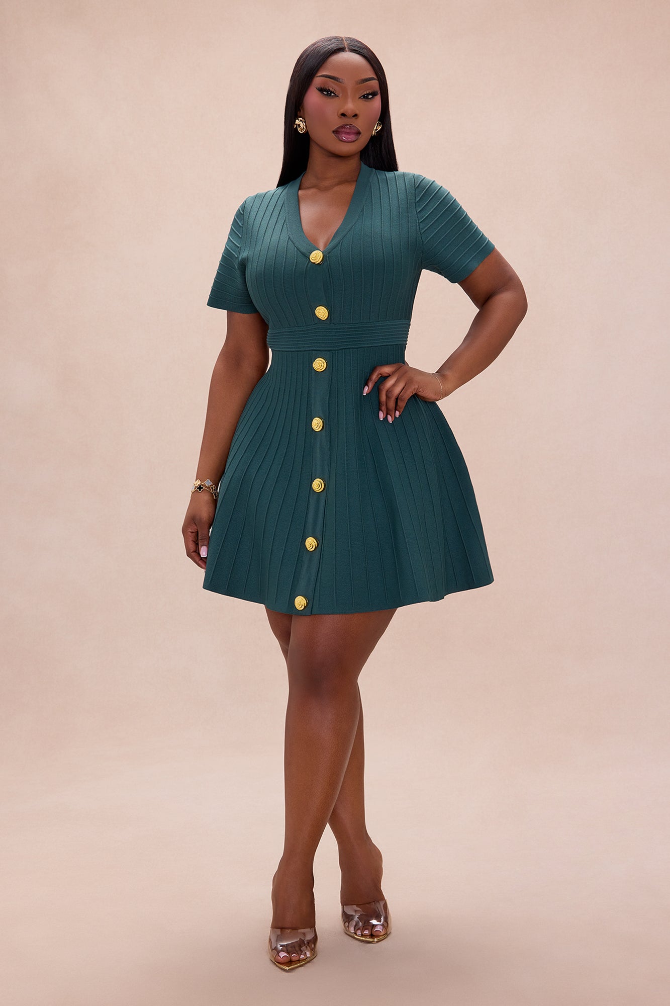 Shelly Button Up Mini Dress - Hunter