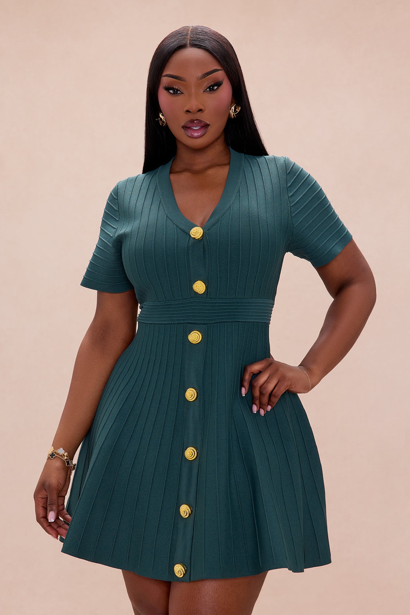 Shelly Button Up Mini Dress - Hunter