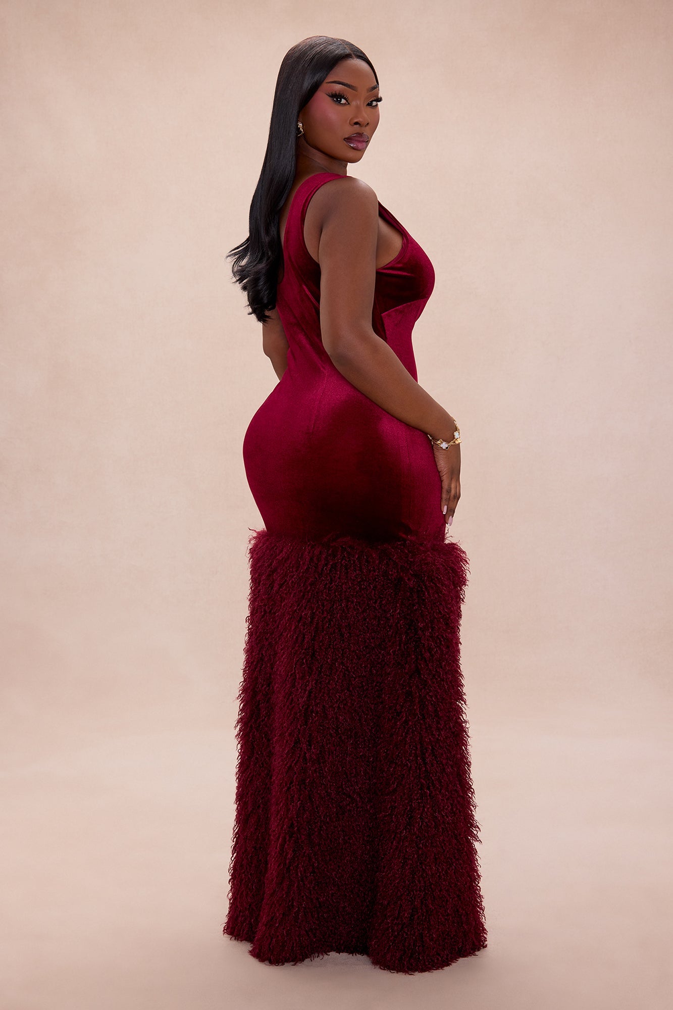 Star Studded Velvet Maxi Dress - Burgundy