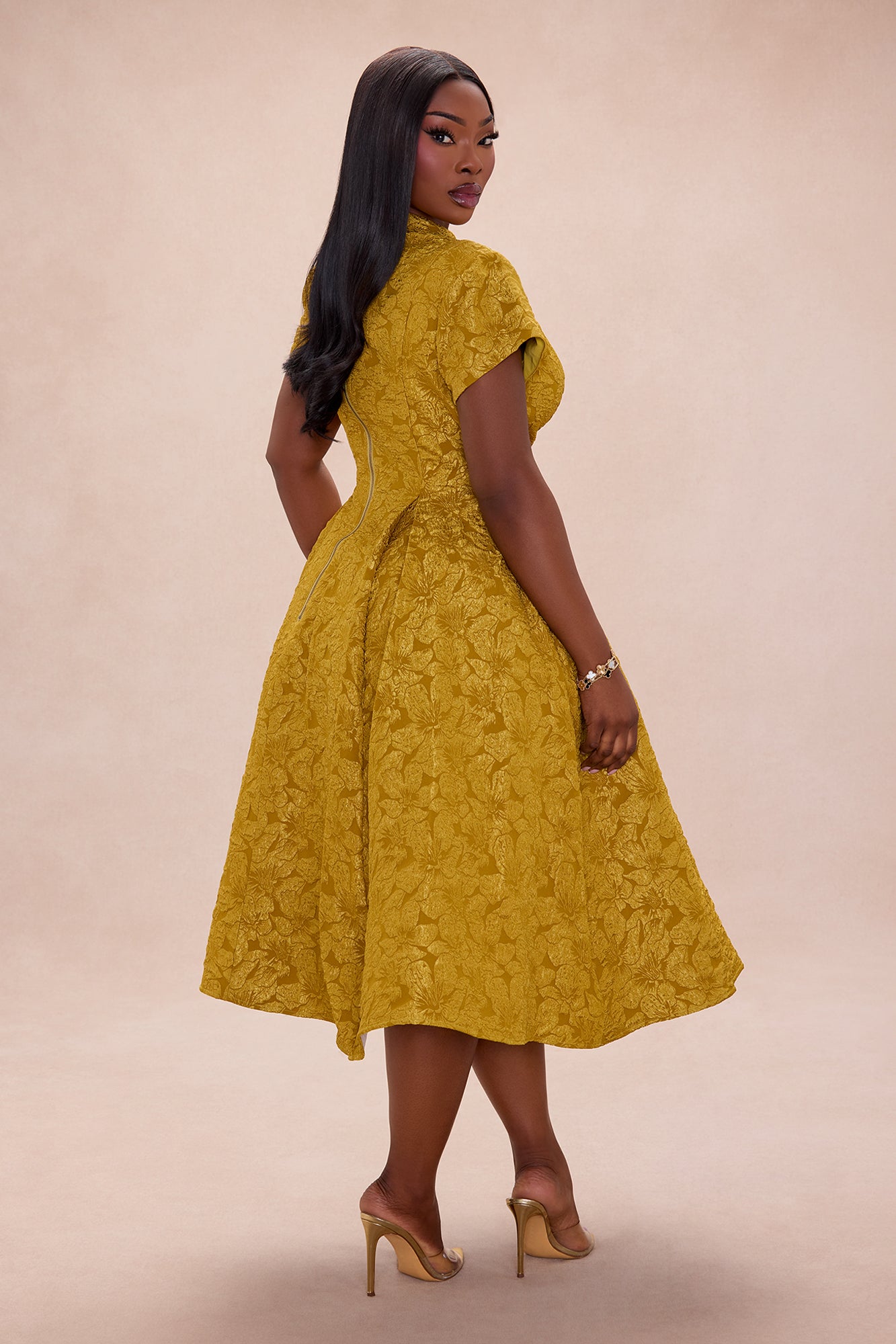 Maribelle Jacquard Midi Dress - Chartreuse