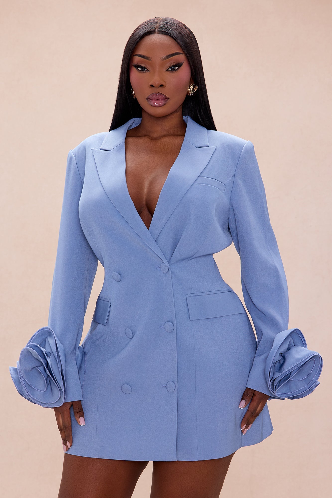 Amora Blazer Mini Dress - Dusty Blue
