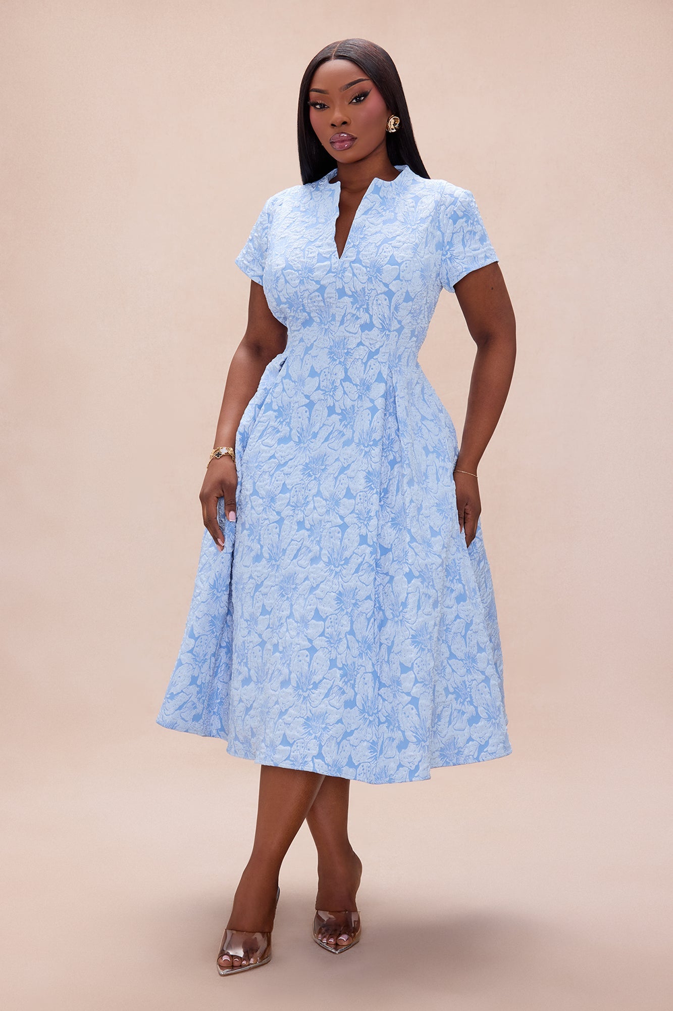 Maribelle Jacquard Midi Dress - Light Blue