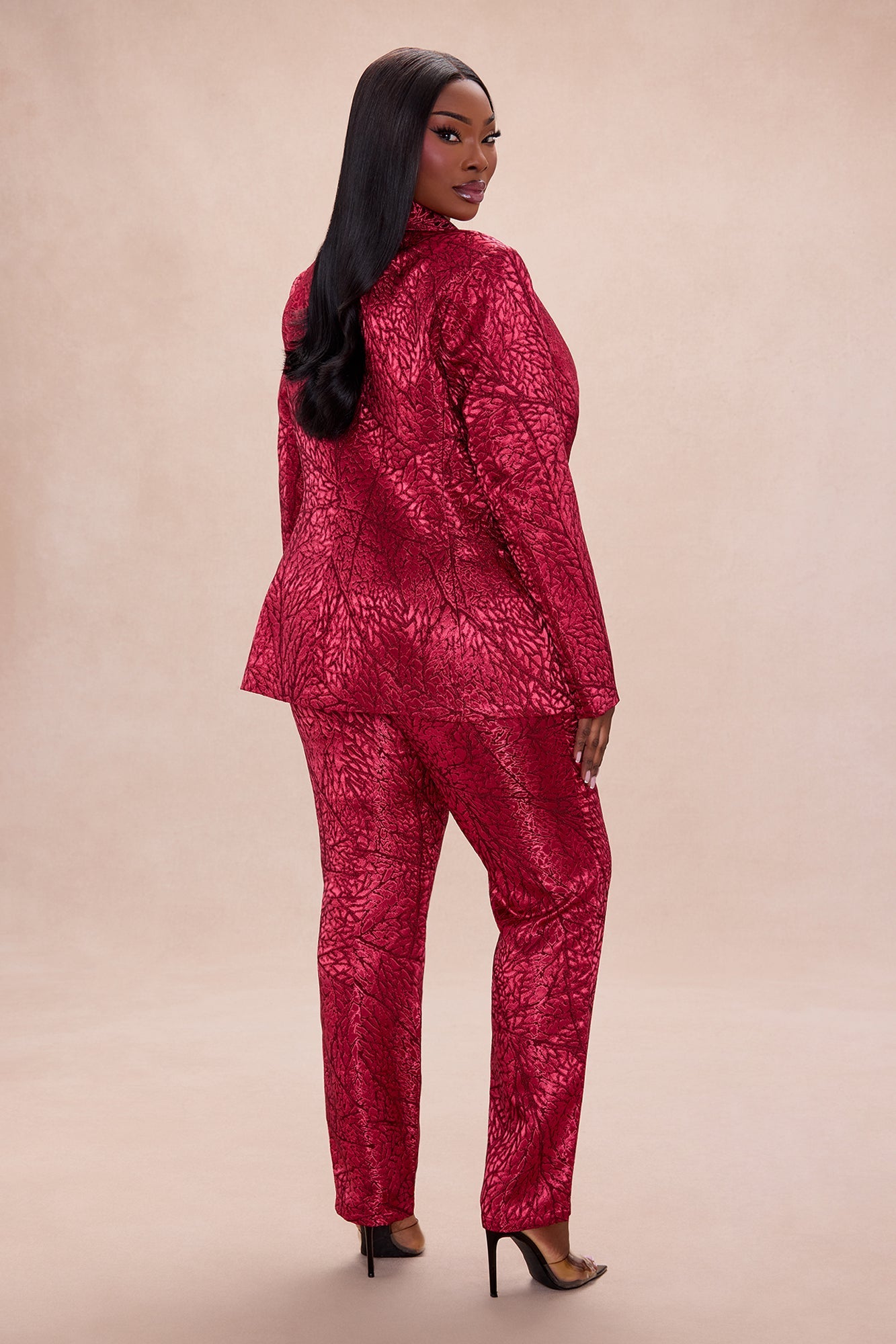Blaire Jacquard Blazer Pant Set - Burgundy/combo