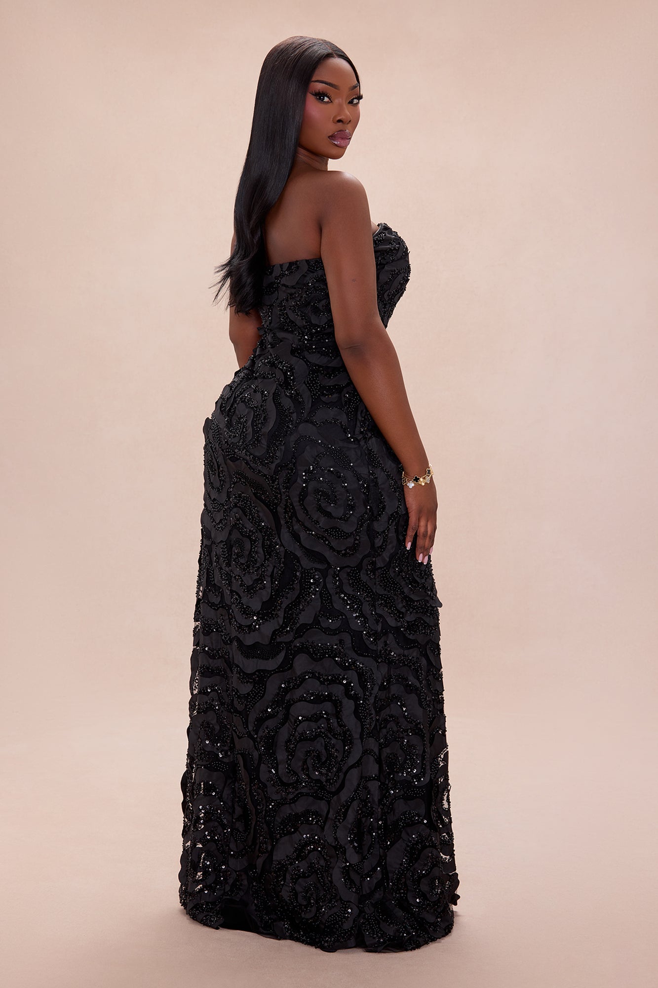 Elaine Embellished Sequin Gown - Black