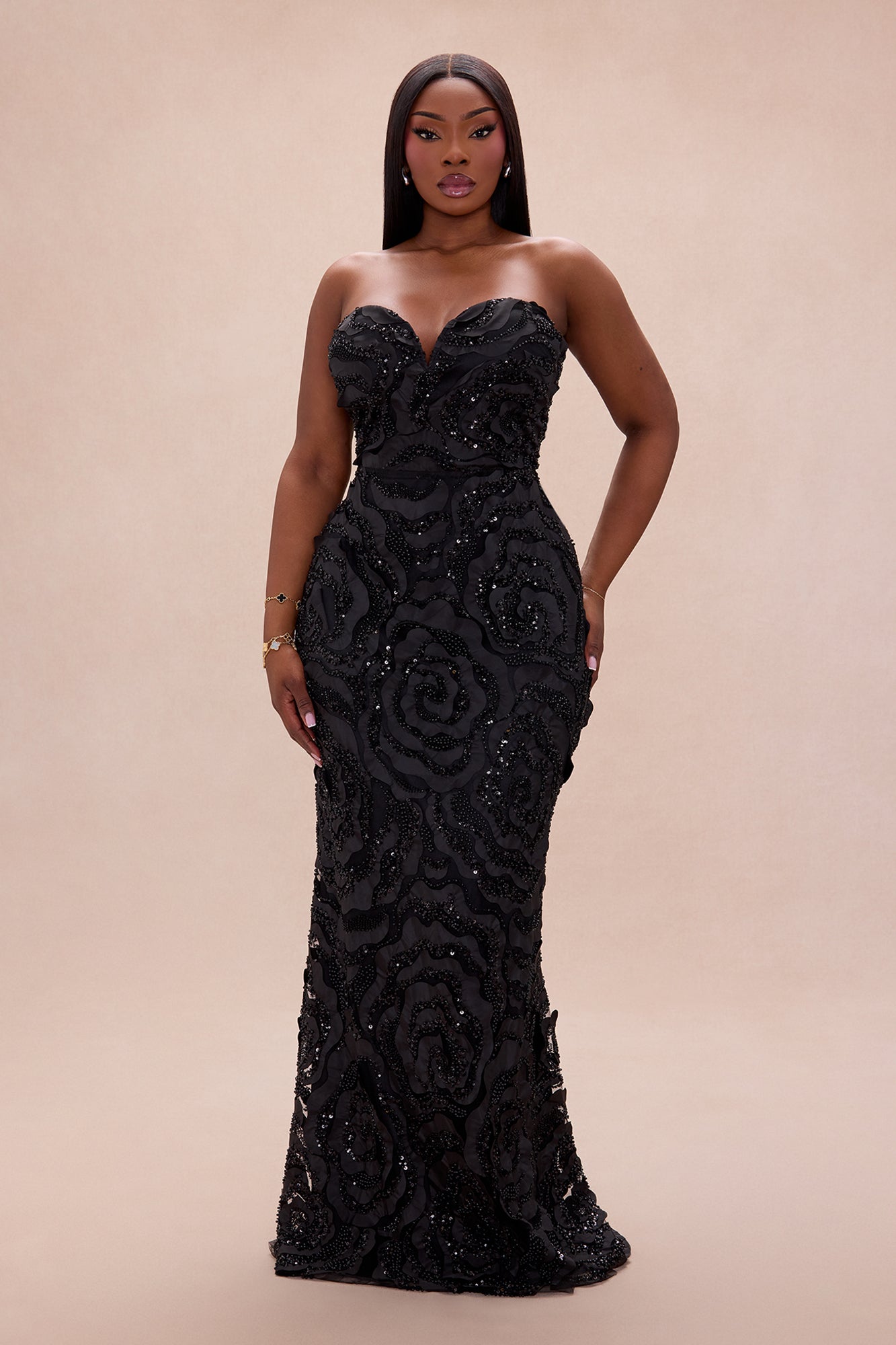 Elaine Embellished Sequin Gown - Black