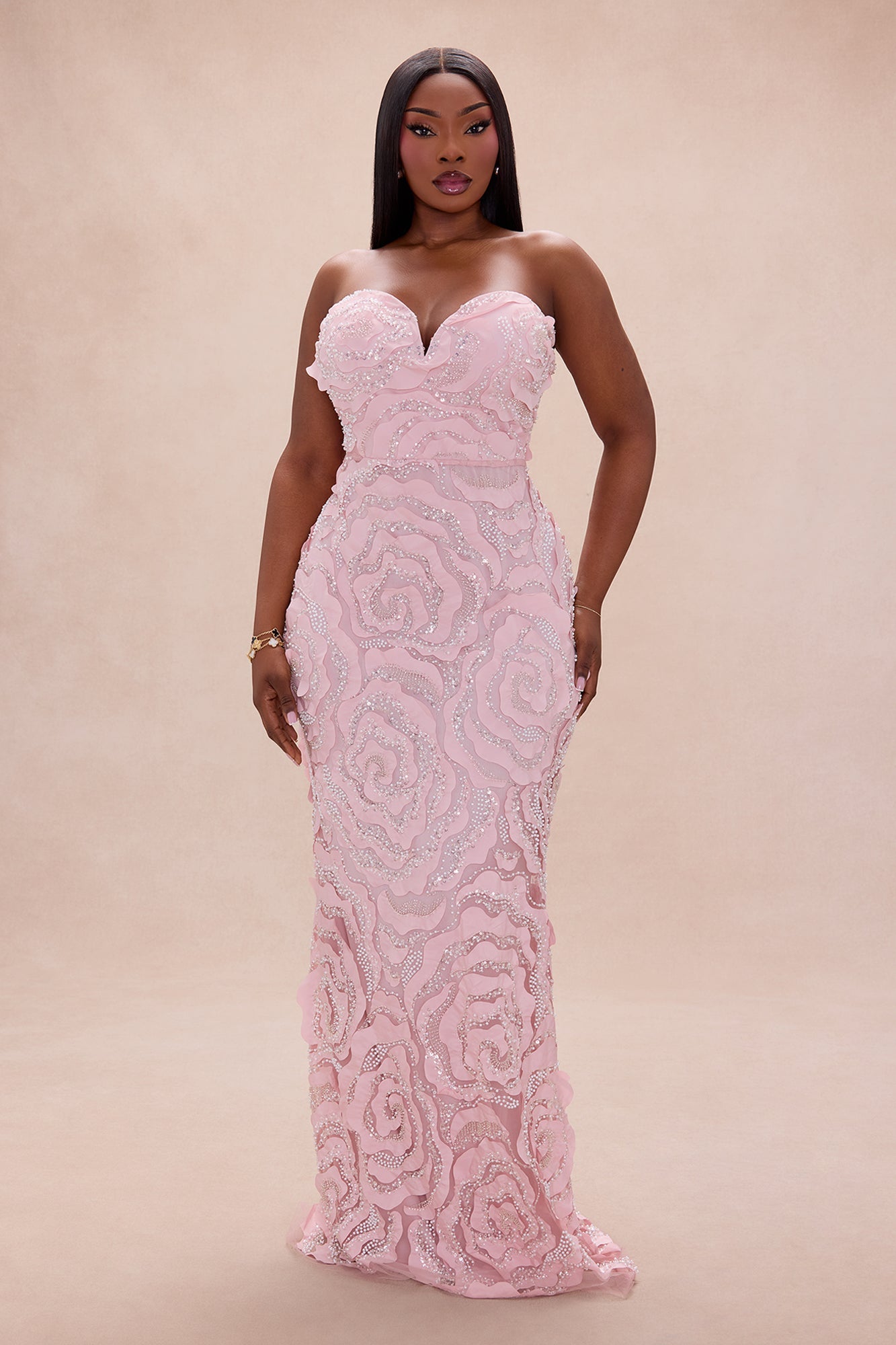 Elaine Embellished Sequin Gown - Light Pink