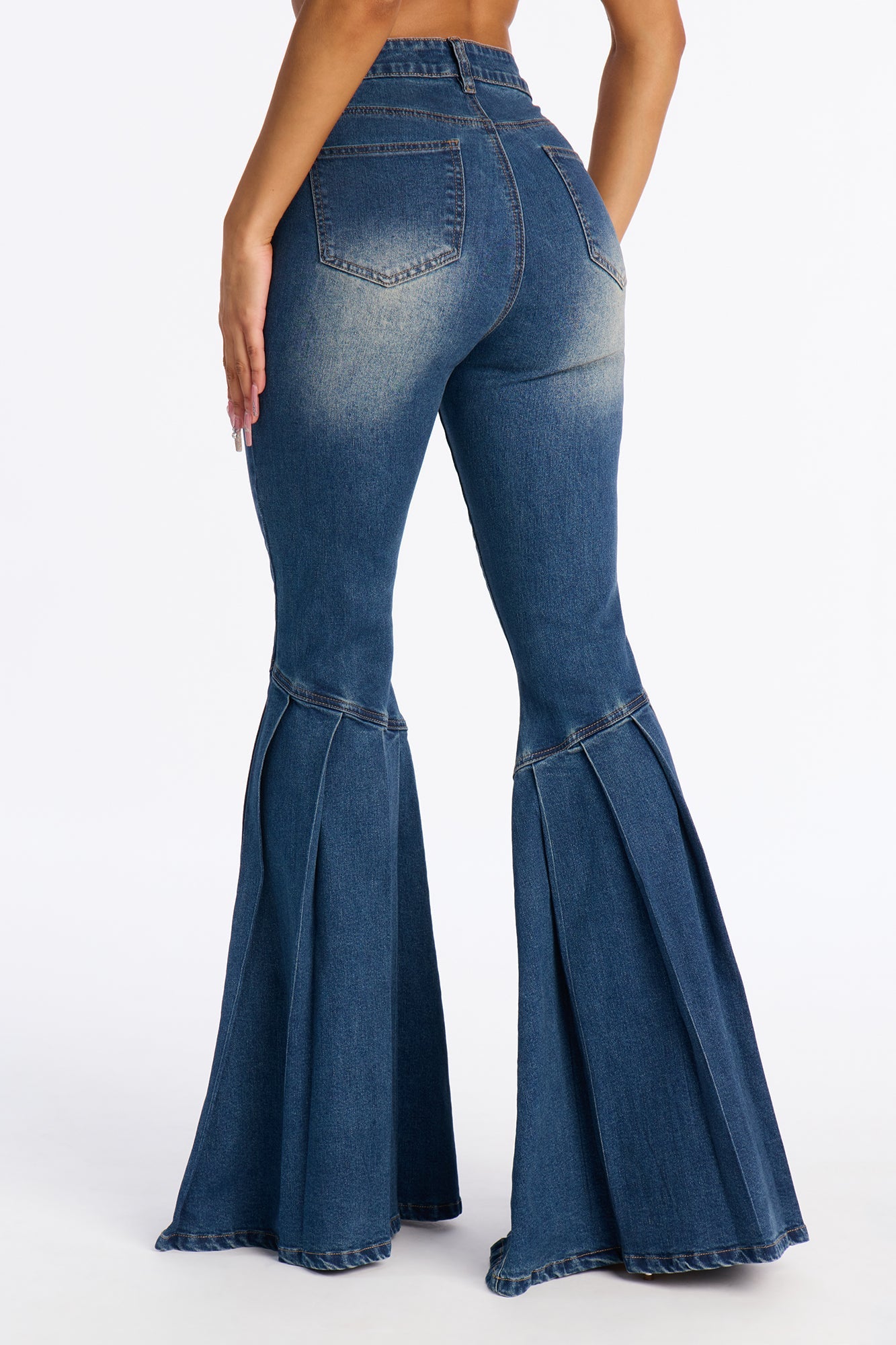 Stepping Out Pleated Flare Jeans - Dark Wash