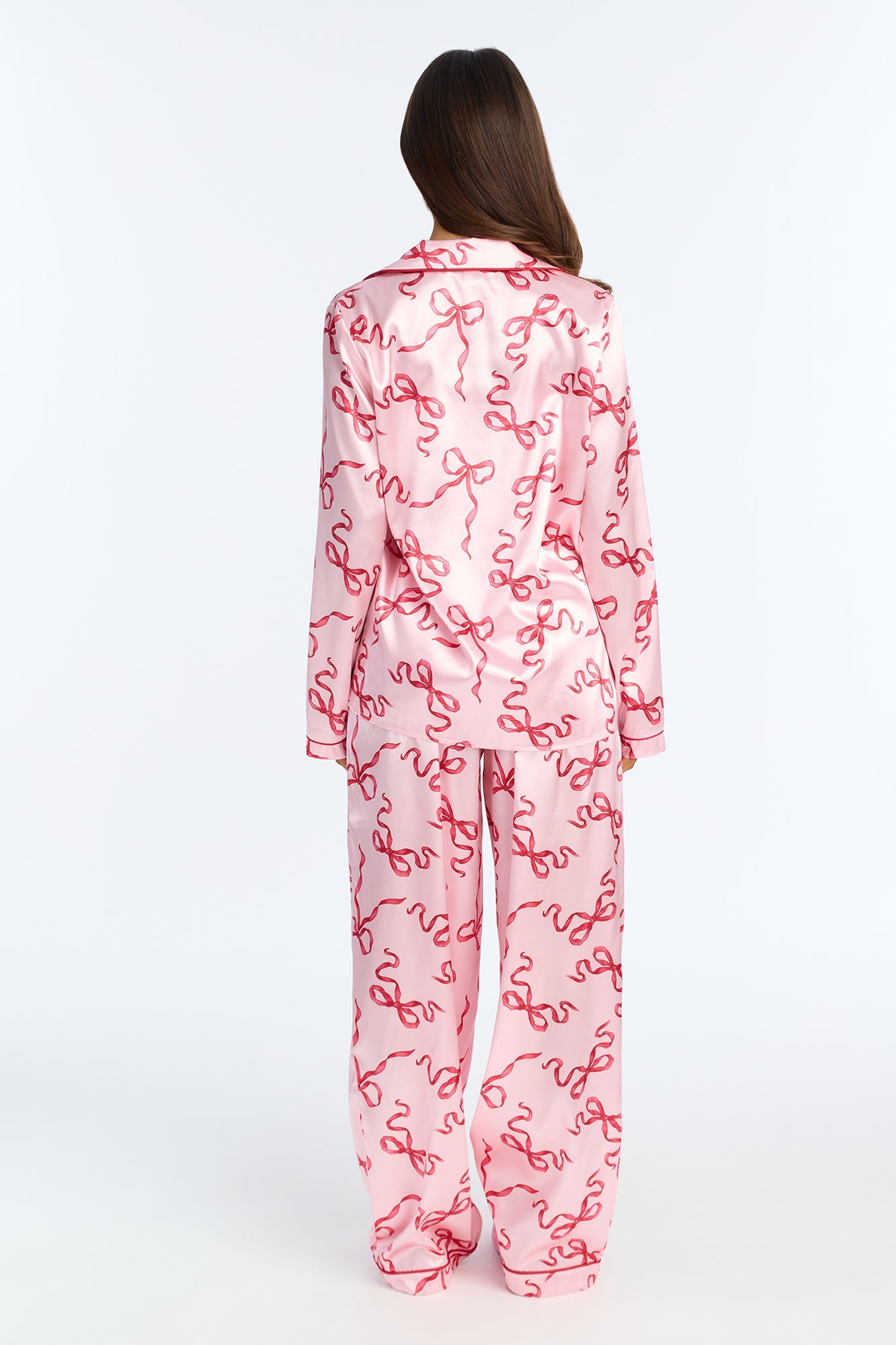 Bedtime Stretch Satin Long Sleeve PJ Pant Set - Pink/combo