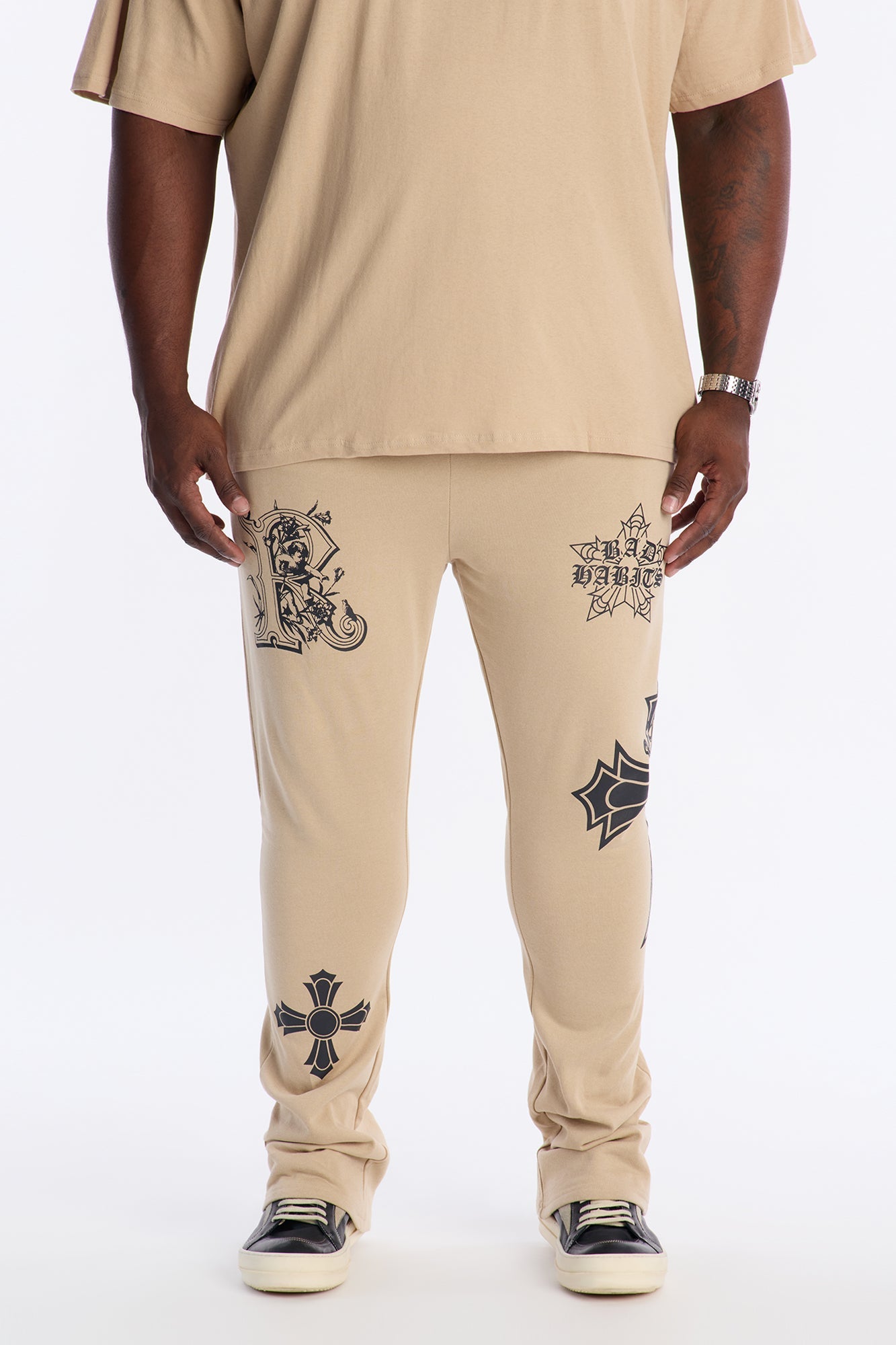 Bad Habits Not Perfect Skinny Flare Sweatpant - Taupe
