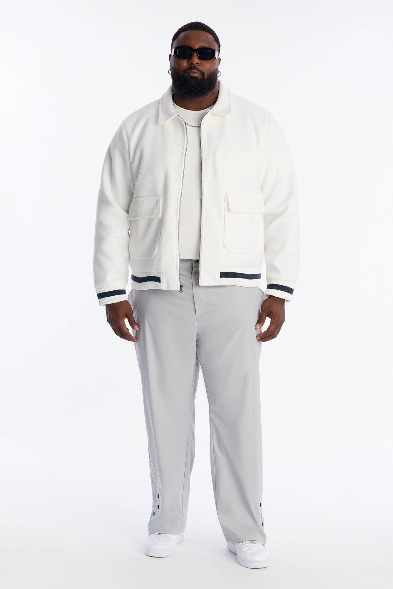 Retro Rib Wool Varsity Jacket - White
