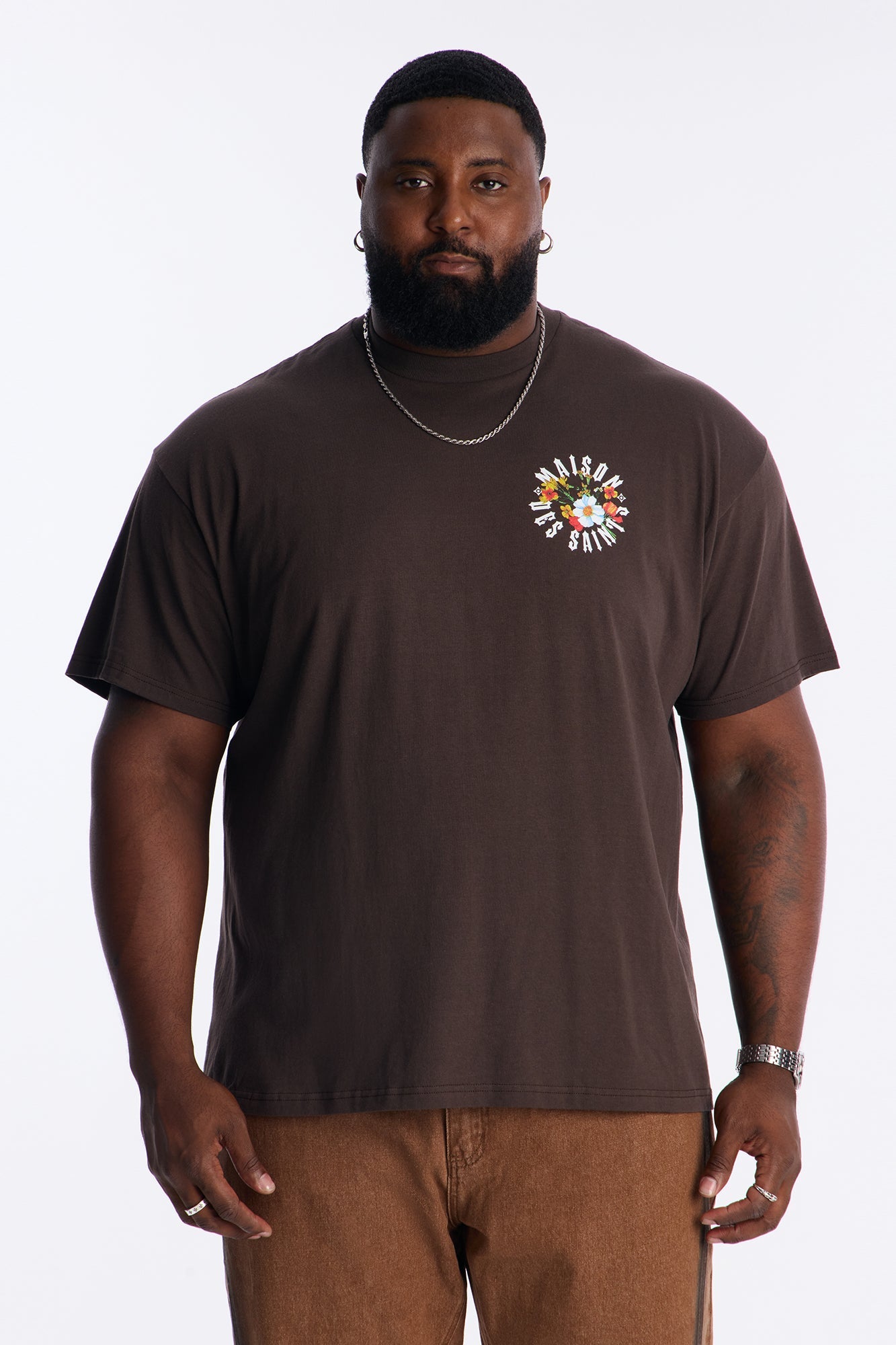 Maison Flower Print Short Sleeve Tee - Brown