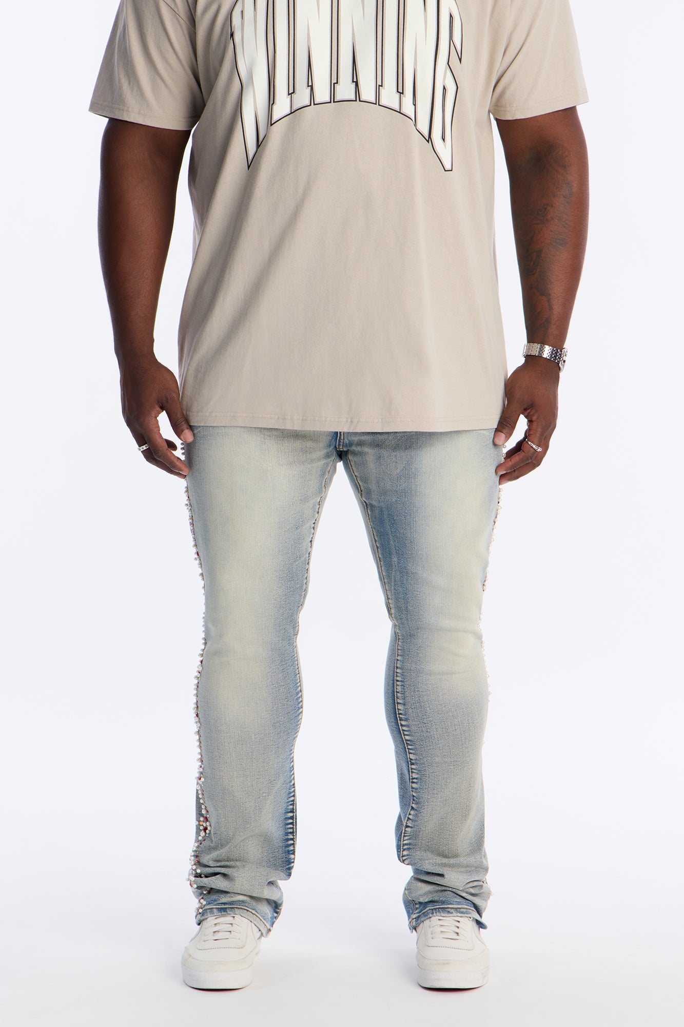 Stacked Slim Flare Pearls Within The Jewels Jean - Medium Wash