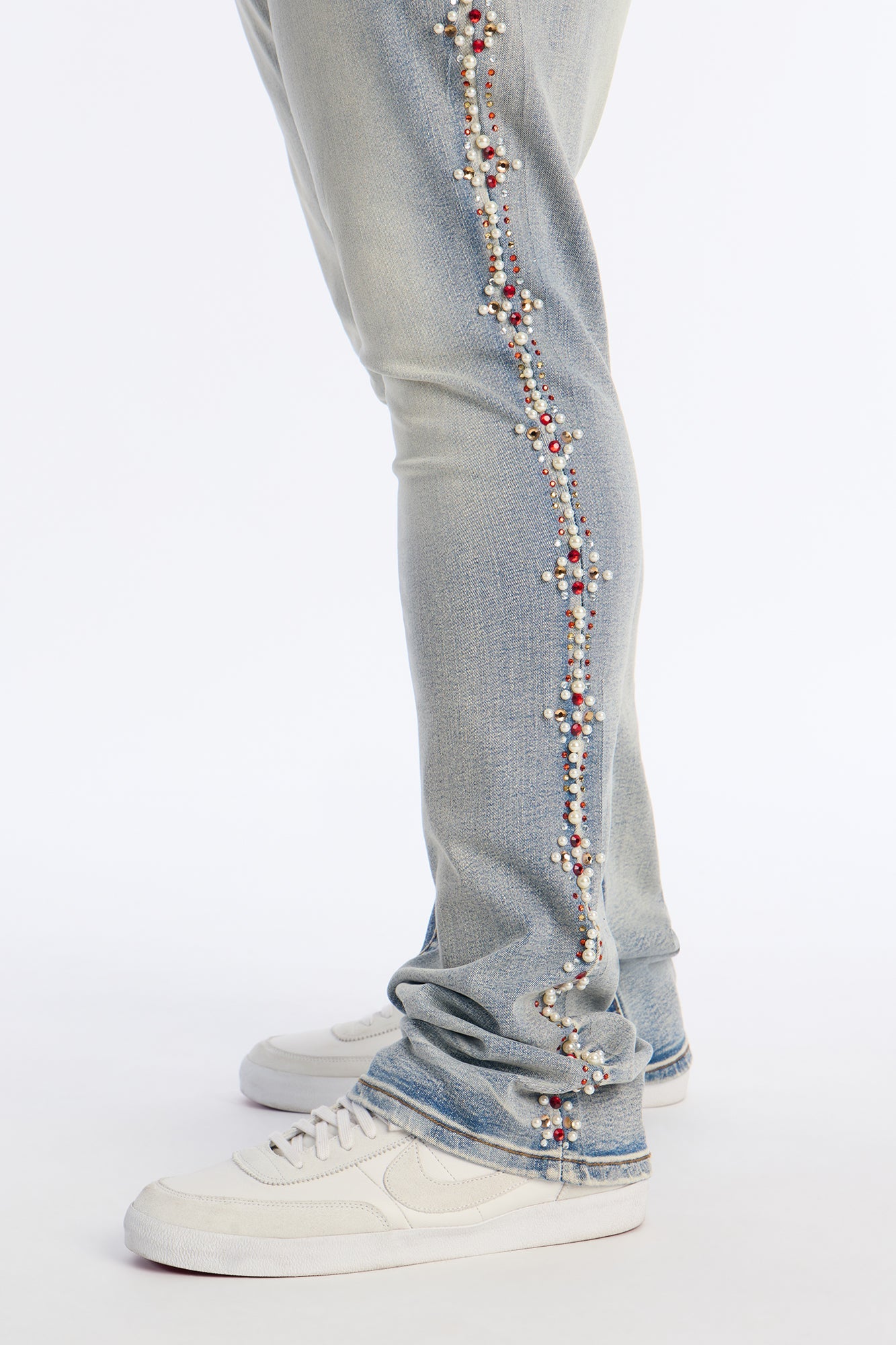 Stacked Slim Flare Pearls Within The Jewels Jean - Medium Wash