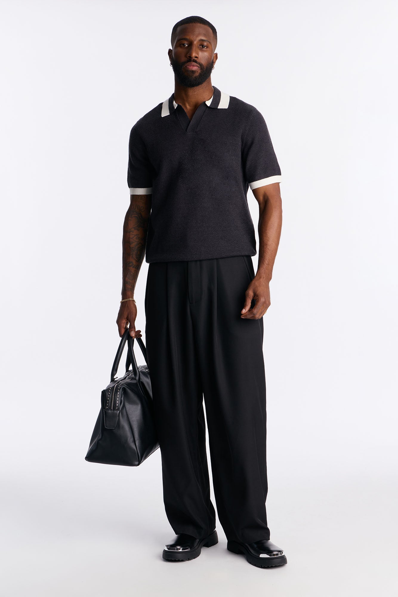 Wide Leg Double Pleated Grammercy Trouser - Black
