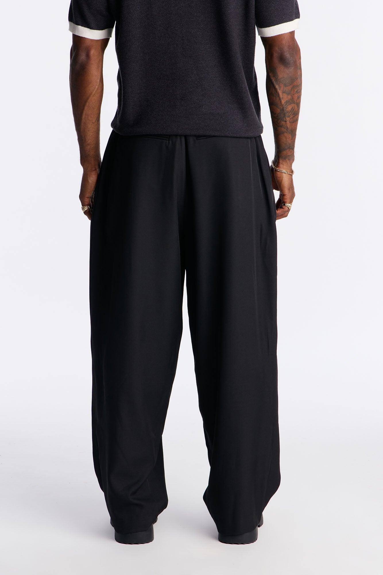 Wide Leg Double Pleated Grammercy Trouser - Black