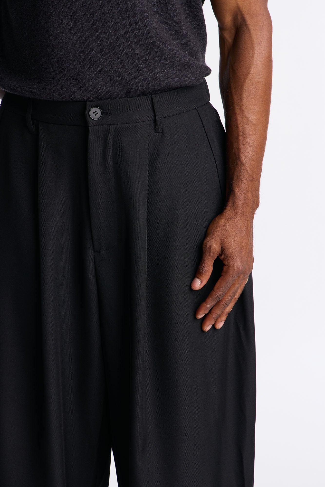 Wide Leg Double Pleated Grammercy Trouser - Black