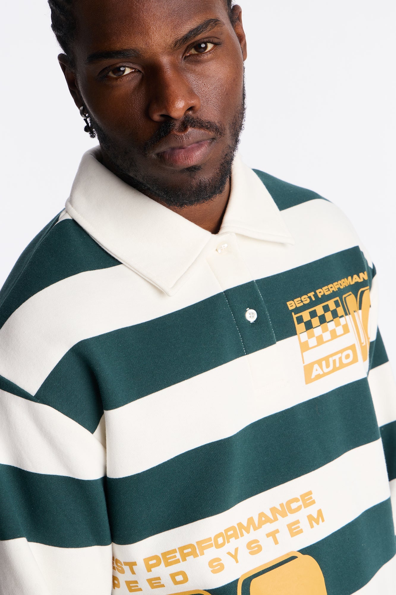 Racing Society Stripe Fleece Polo - Green
