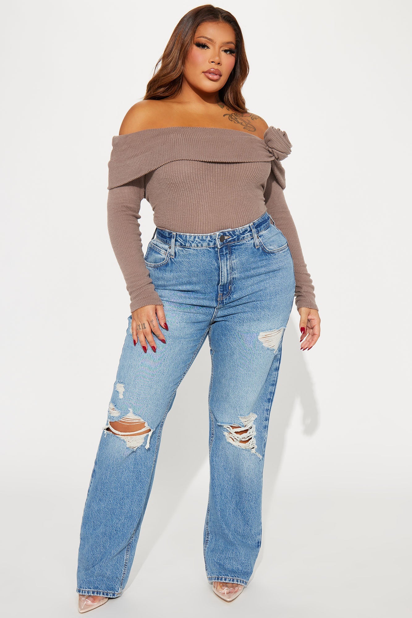 Unbothered Queen Ripped Straight Leg Jeans - Vintage Wash