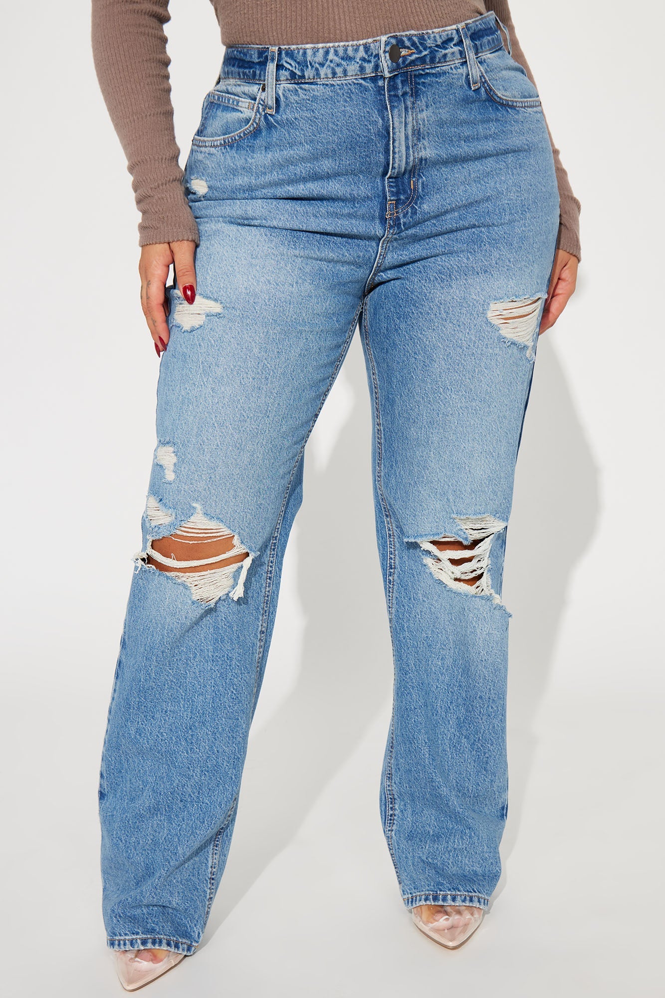 Unbothered Queen Ripped Straight Leg Jeans - Vintage Wash