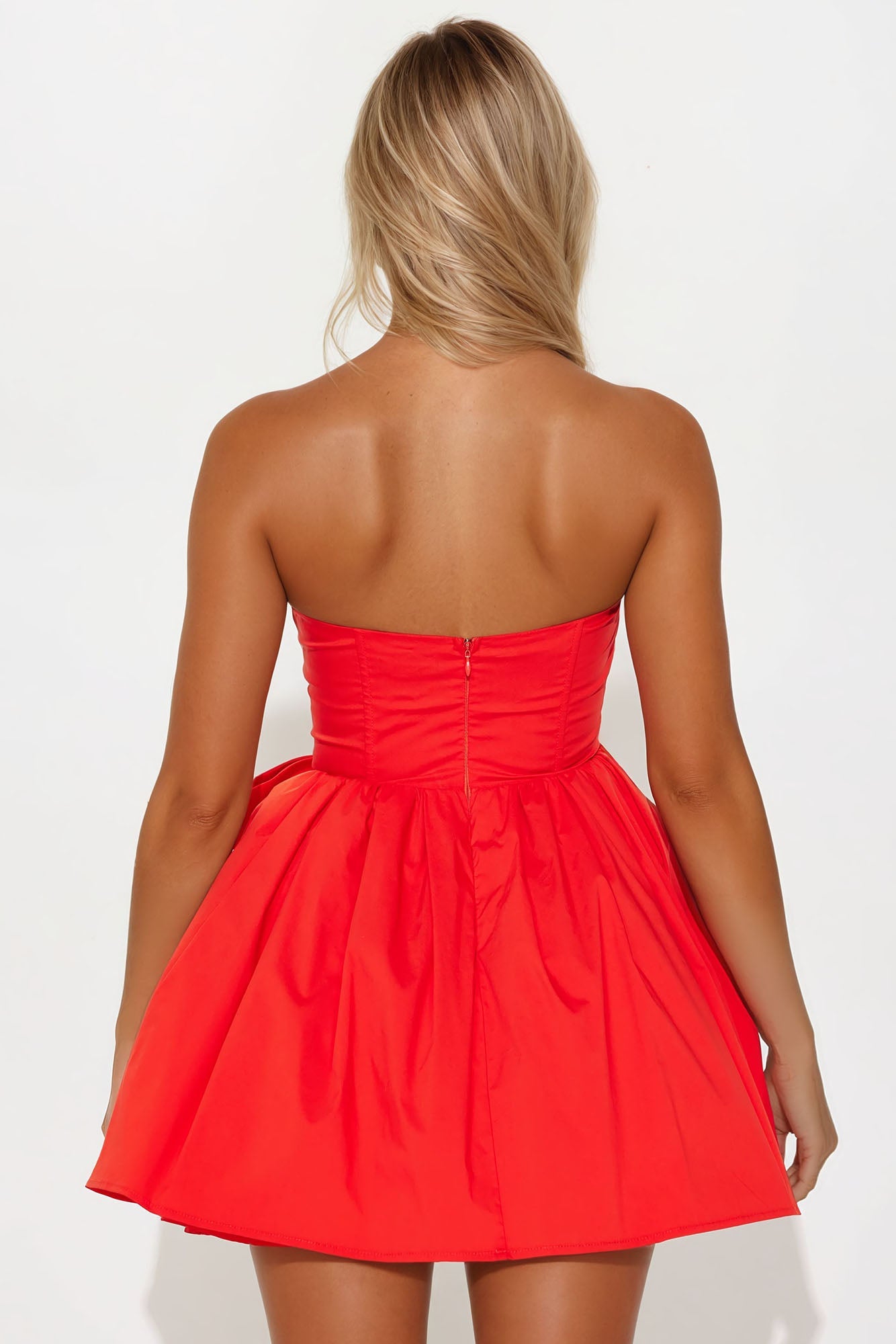 Cupids Bow Poplin Mini Dress - Tomato Red
