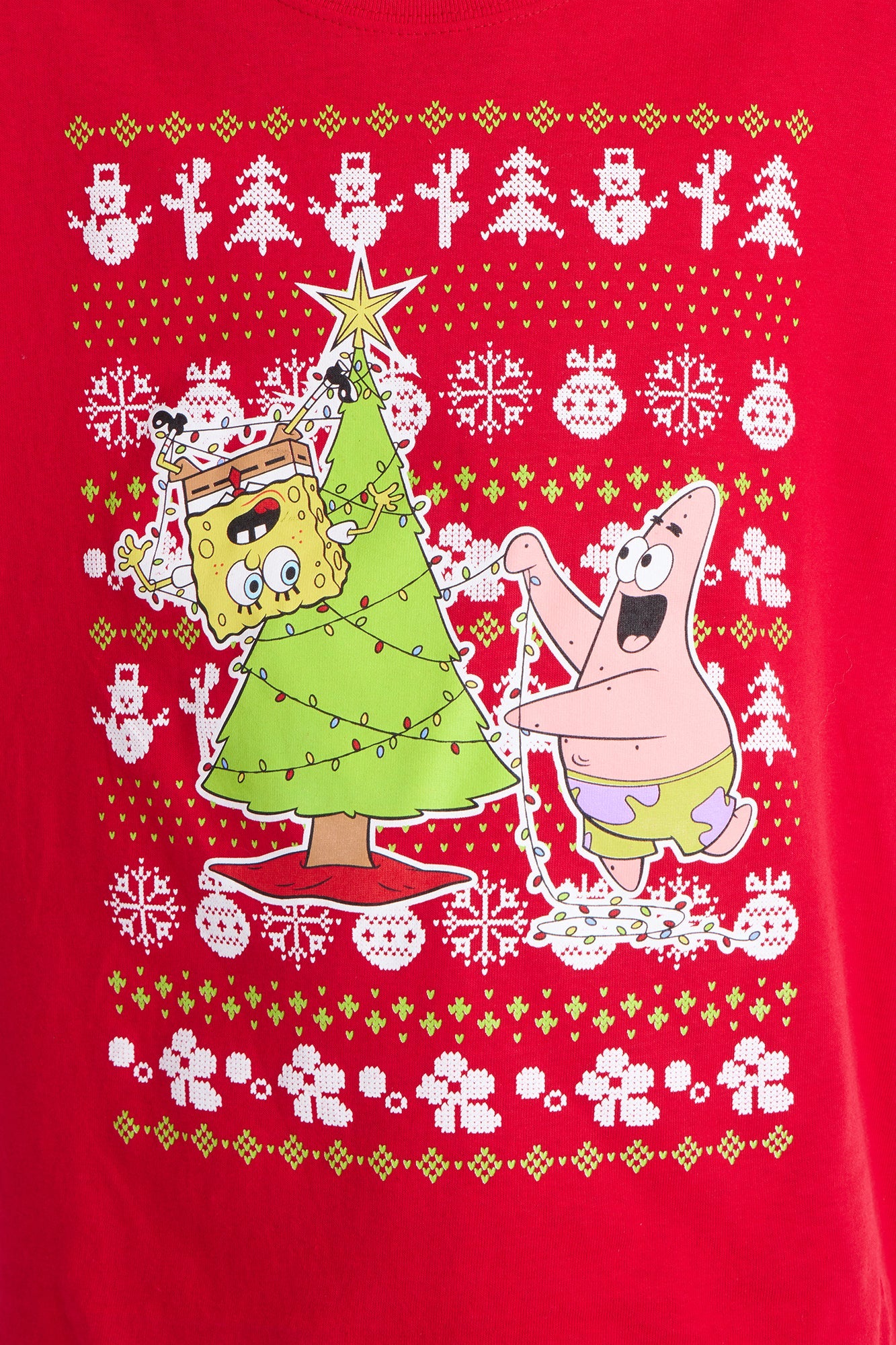 Mini Spongebob And Patrick Trimming The Tree Short Sleeve Tee - Red