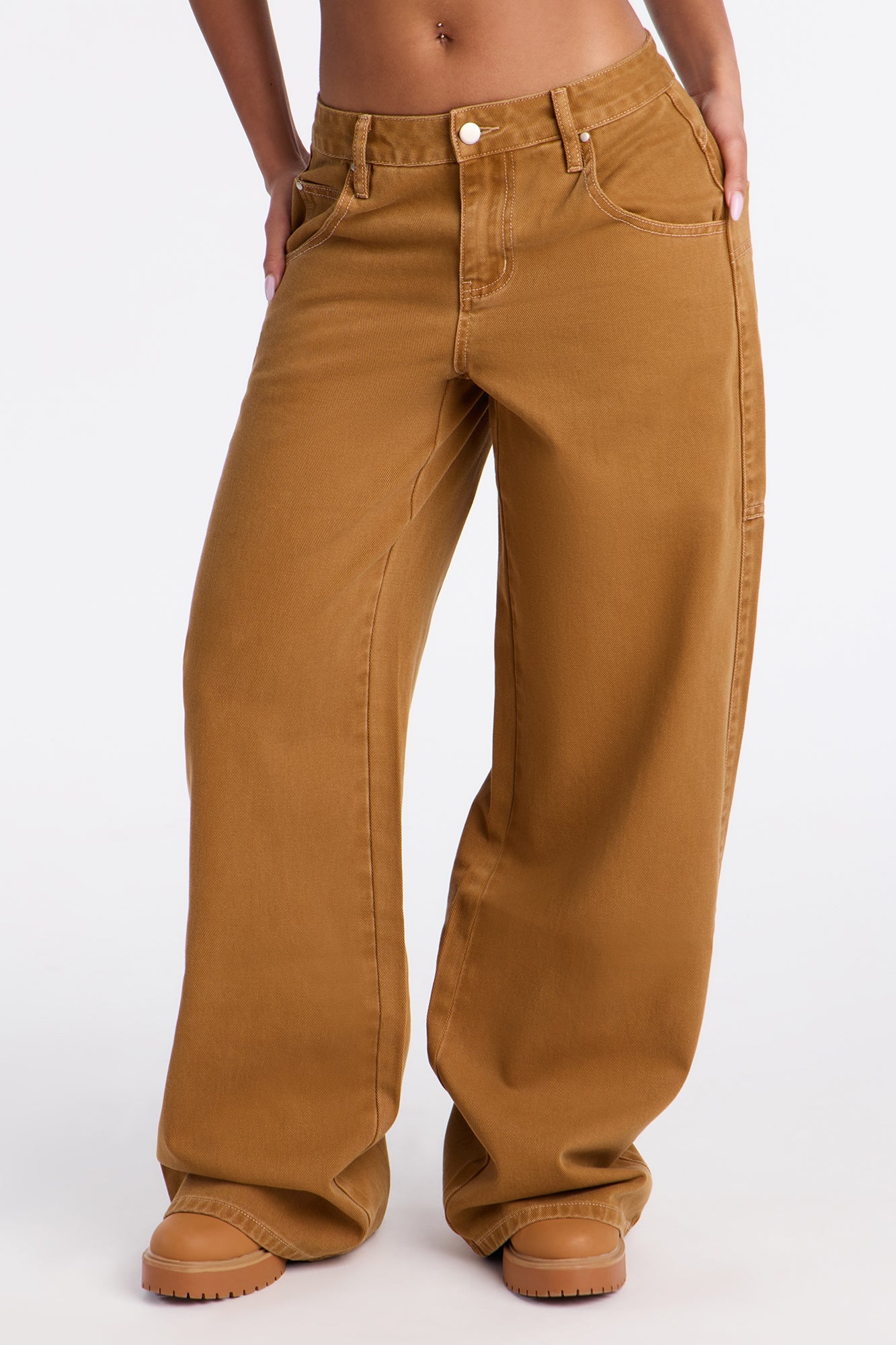 Lost Wanderer Utility Wide Leg Jeans - Khaki