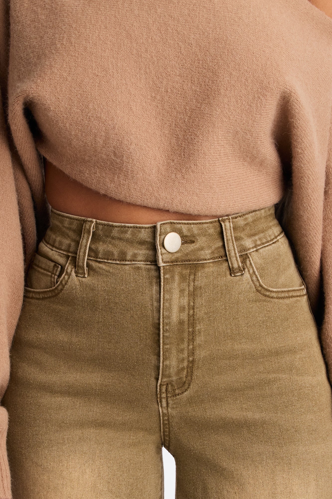 One Step Closer Wide Leg Jeans - Olive