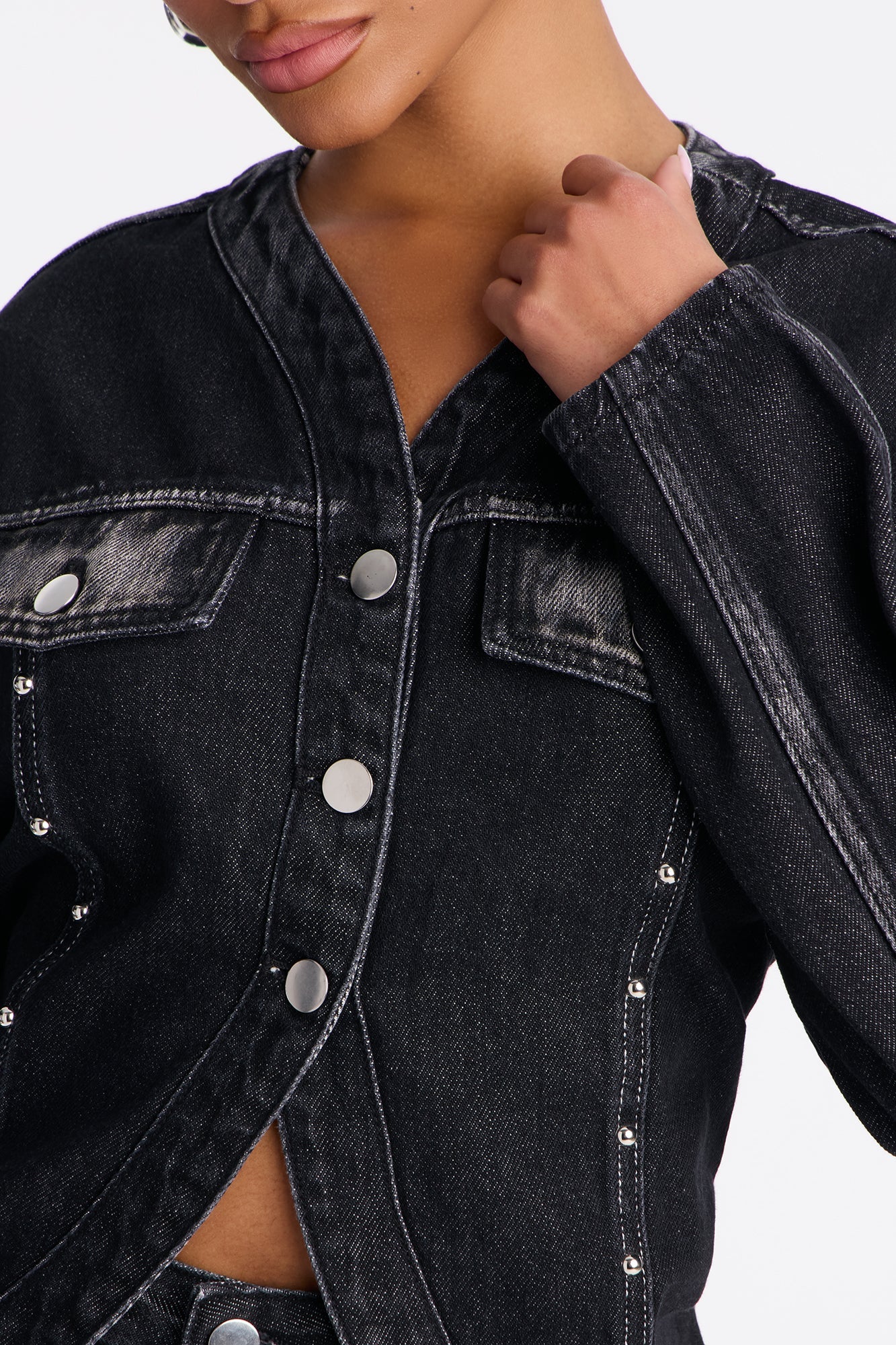 Alana Washed Studded Denim Pant Set - Dark Denim