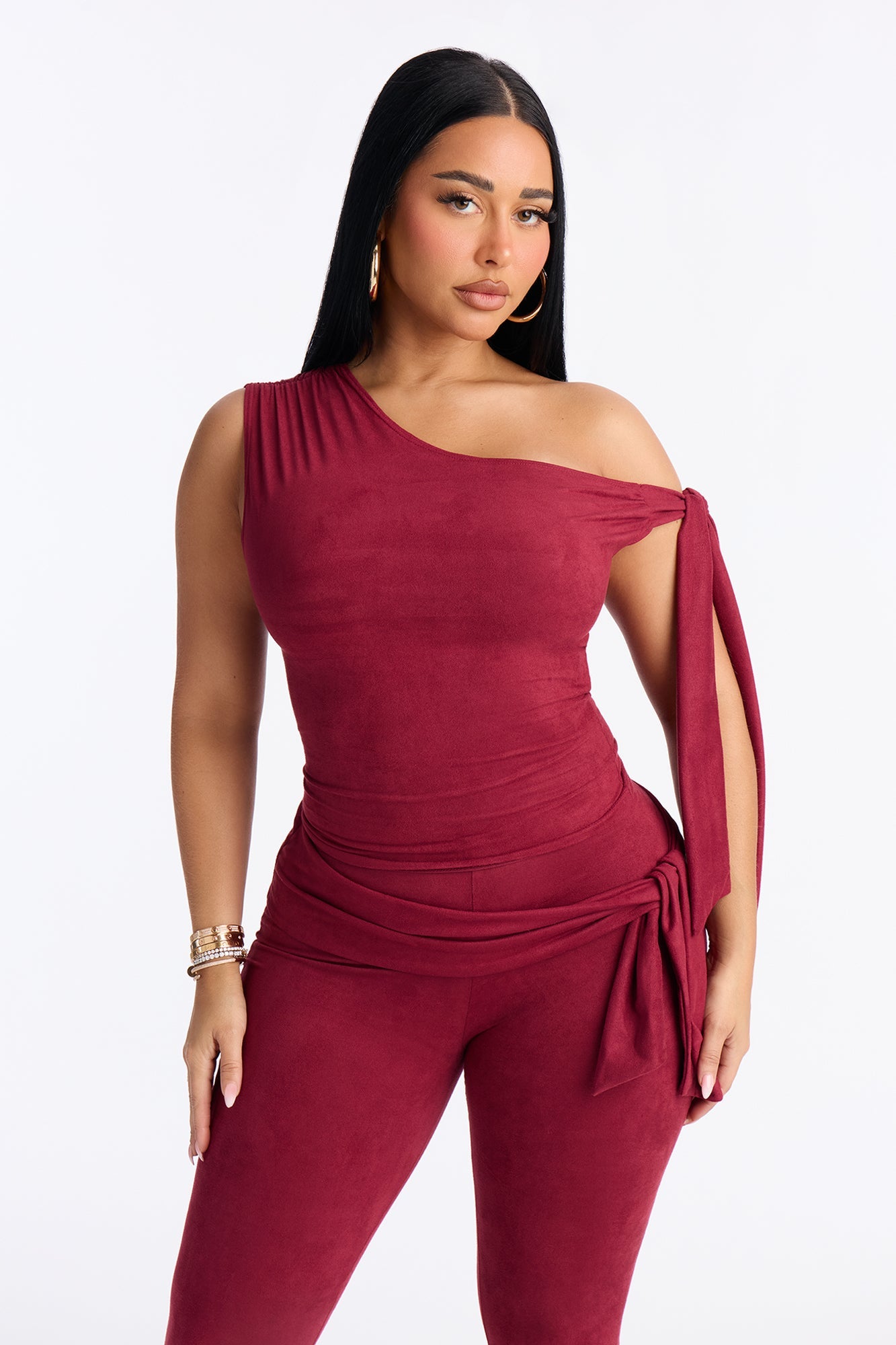 Ella Faux Suede Capri Set - Wine